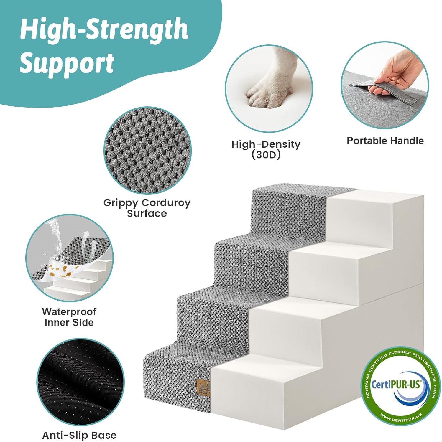 image:imageCOZY KISS Dog Stairs for Small Dogs 4 Tier Removable Pet Stairs for Couch and Bed 177 H Dog Steps for Old Cats Puppy Small Dogs 157x236x177 inch BeigeGrey