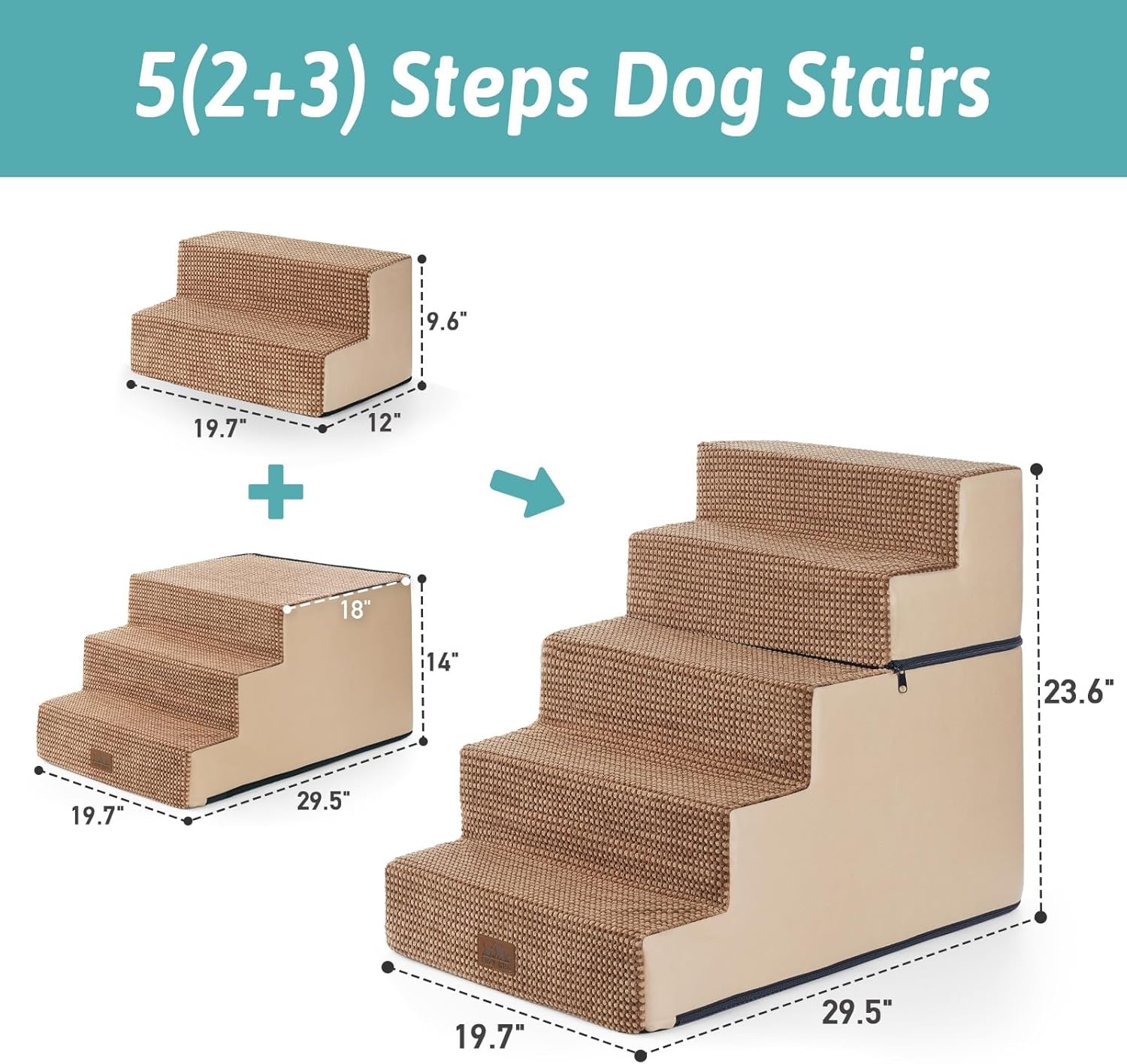 image:imageCOZY KISS Dog Stairs for Small Dogs 4 Tier Removable Pet Stairs for Couch and Bed 177 H Dog Steps for Old Cats Puppy Small Dogs 157x236x177 inch BeigeLight Brown
