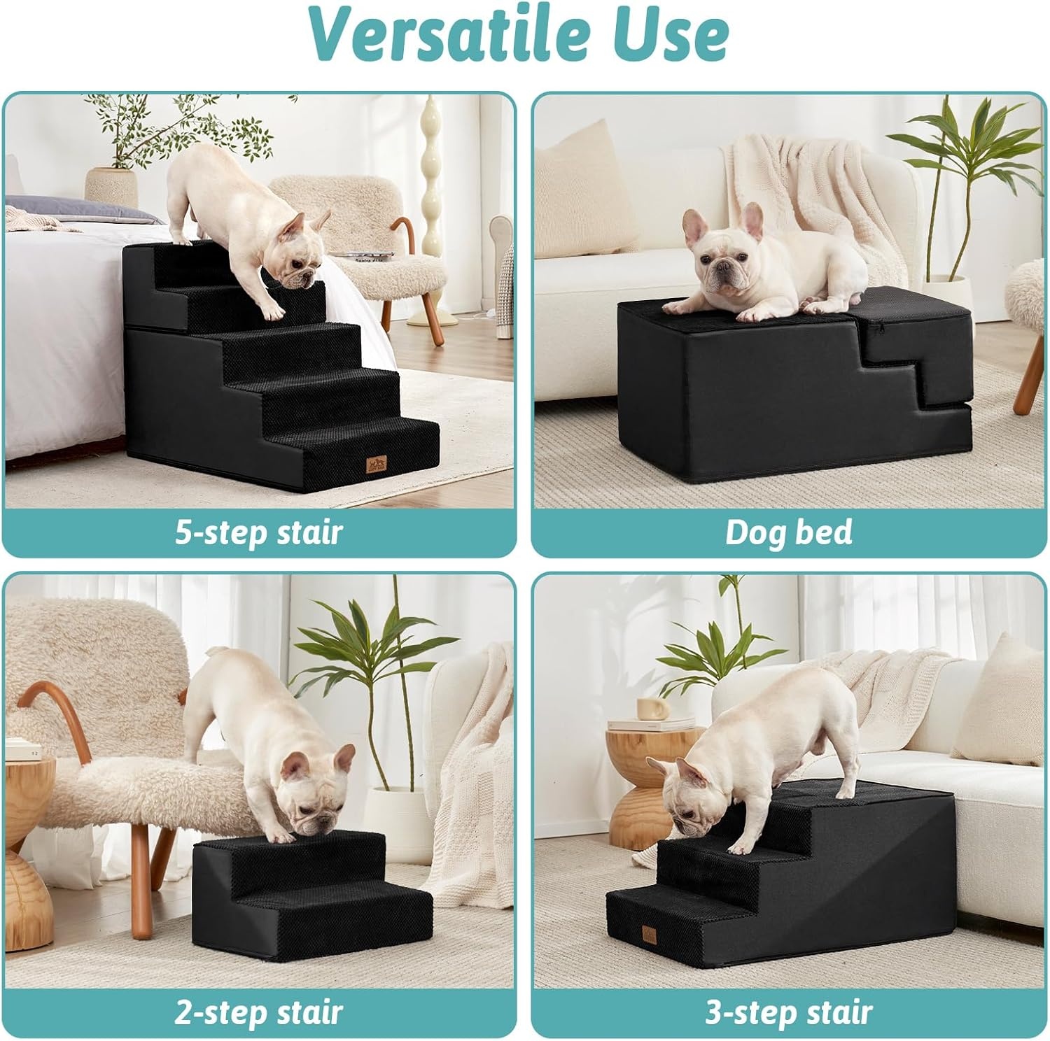 image:imageCOZY KISS Dog Stairs for Small Dogs 4 Tier Removable Pet Stairs for Couch and Bed 177 H Dog Steps for Old Cats Puppy Small Dogs 157x236x177 inch BeigeBlack