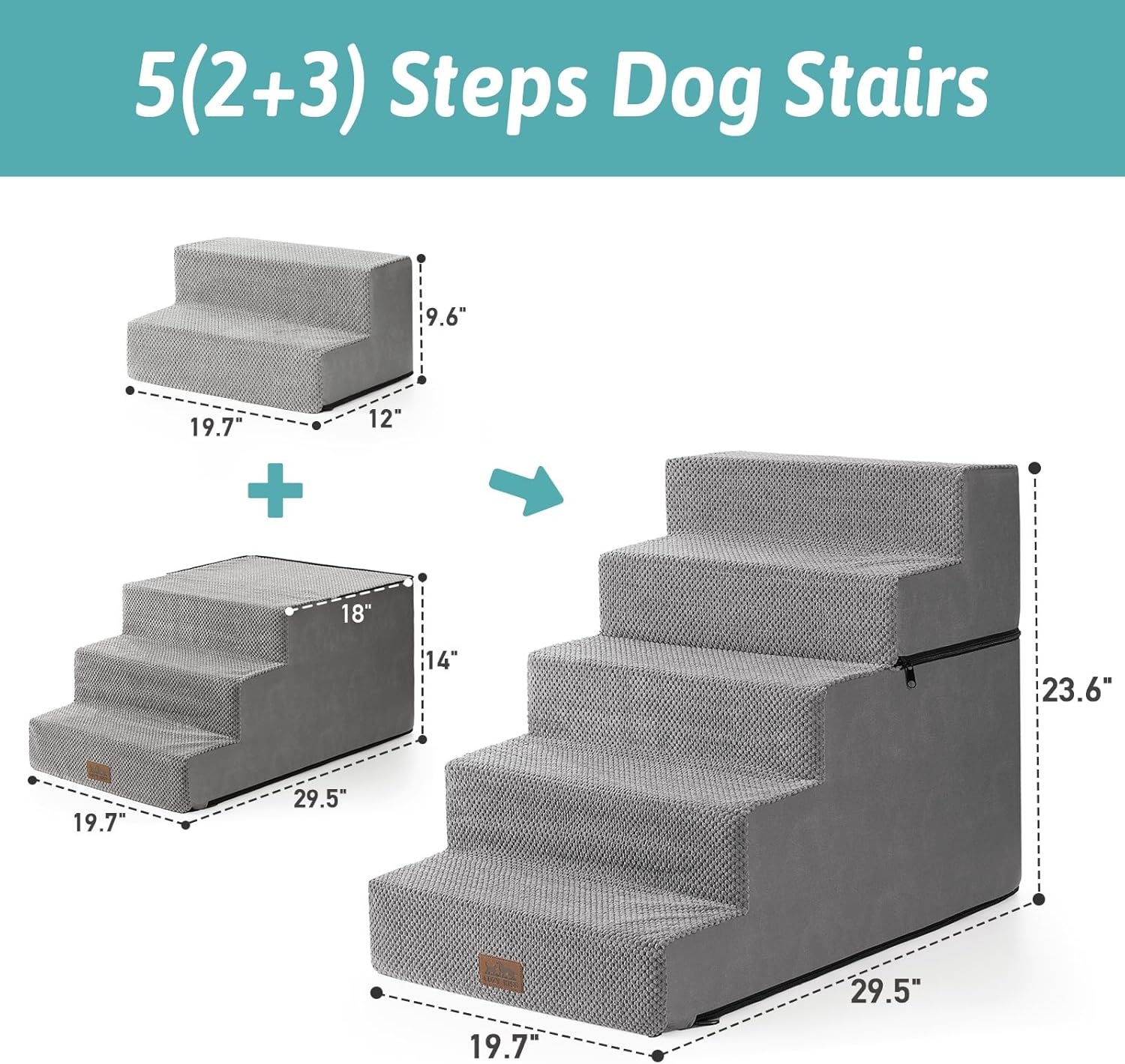image:imageCOZY KISS Dog Stairs for Small Dogs 4 Tier Removable Pet Stairs for Couch and Bed 177 H Dog Steps for Old Cats Puppy Small Dogs 157x236x177 inch BeigeGrey