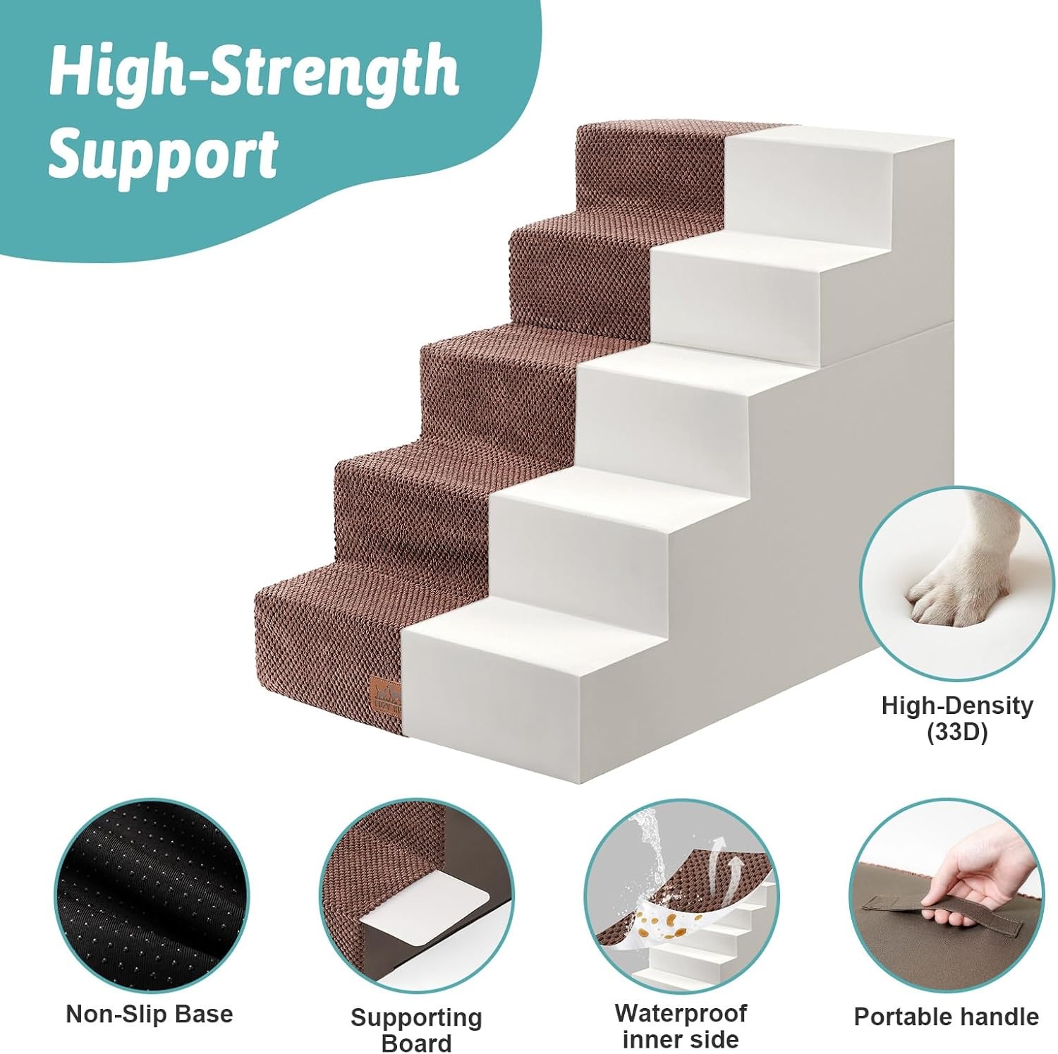 image:imageCOZY KISS Dog Stairs for Small Dogs 4 Tier Removable Pet Stairs for Couch and Bed 177 H Dog Steps for Old Cats Puppy Small Dogs 157x236x177 inch BeigeBrown