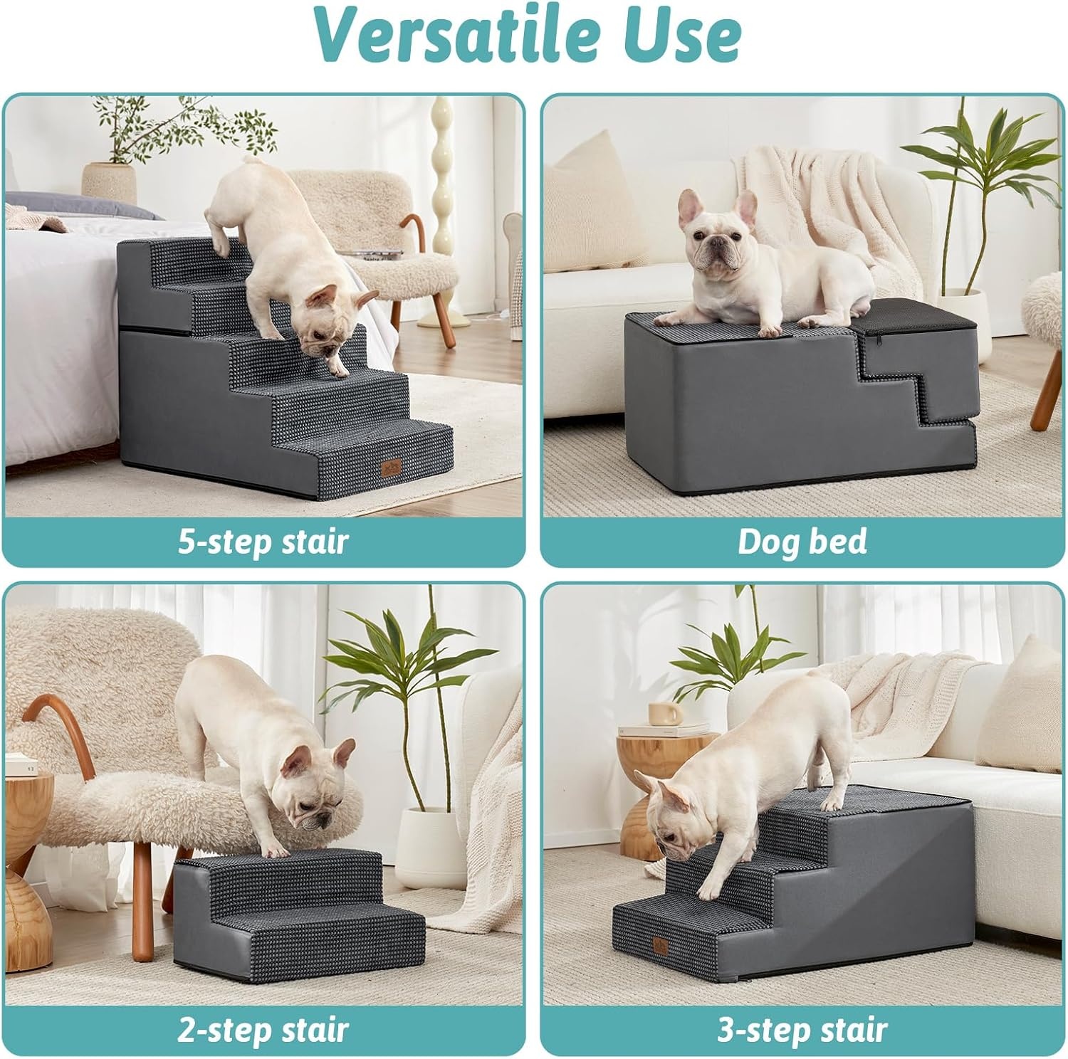 image:imageCOZY KISS Dog Stairs for Small Dogs 4 Tier Removable Pet Stairs for Couch and Bed 177 H Dog Steps for Old Cats Puppy Small Dogs 157x236x177 inch BeigeDark Grey