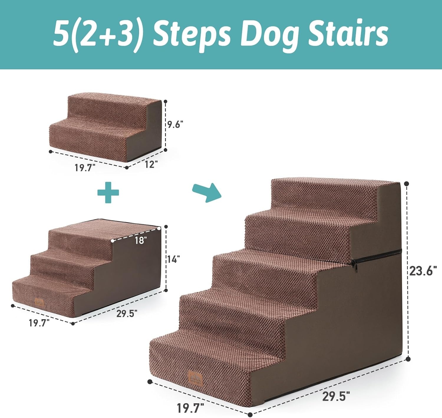 image:imageCOZY KISS Dog Stairs for Small Dogs 4 Tier Removable Pet Stairs for Couch and Bed 177 H Dog Steps for Old Cats Puppy Small Dogs 157x236x177 inch BeigeBrown