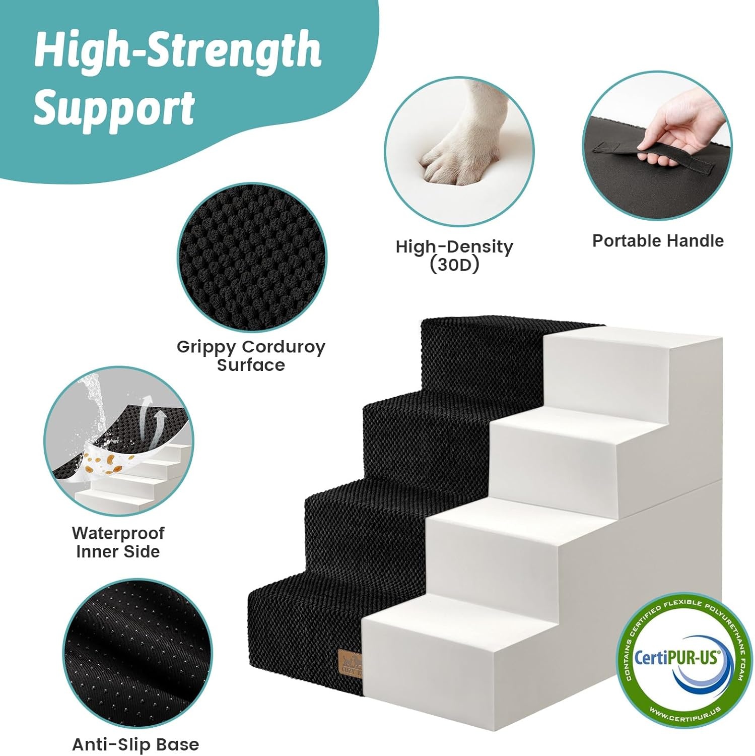 image:imageCOZY KISS Dog Stairs for Small Dogs 4 Tier Removable Pet Stairs for Couch and Bed 177 H Dog Steps for Old Cats Puppy Small Dogs 157x236x177 inch BeigeBlack