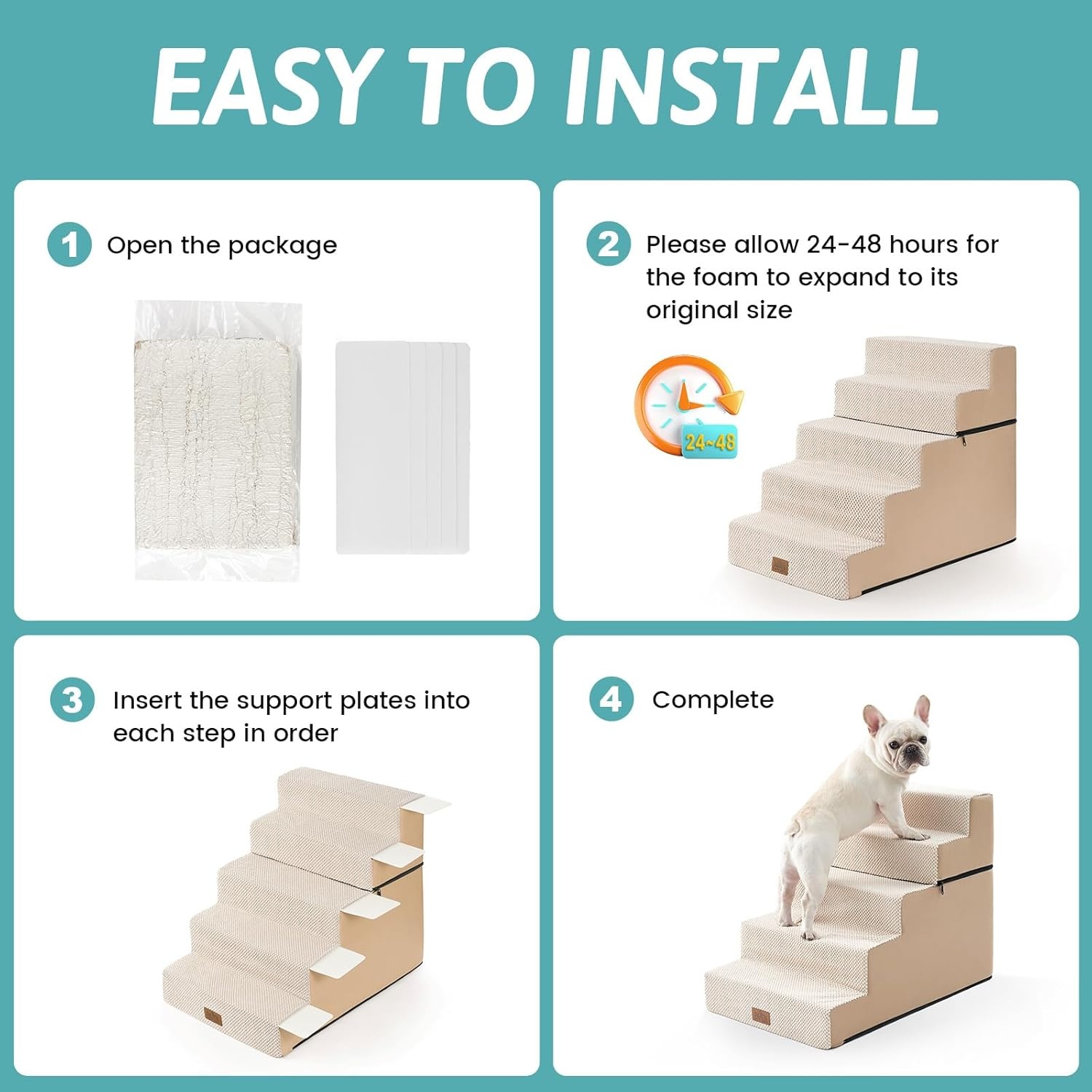 image:imageCOZY KISS Dog Stairs for Small Dogs 4 Tier Removable Pet Stairs for Couch and Bed 177 H Dog Steps for Old Cats Puppy Small Dogs 157x236x177 inch BeigeBeige