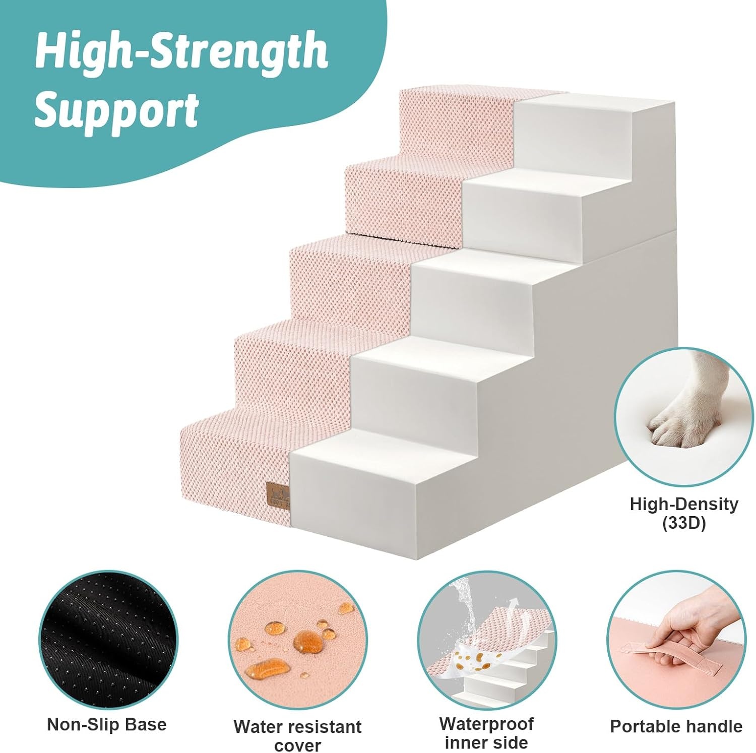 image:imageCOZY KISS Dog Stairs for Small Dogs 4 Tier Removable Pet Stairs for Couch and Bed 177 H Dog Steps for Old Cats Puppy Small Dogs 157x236x177 inch BeigePink