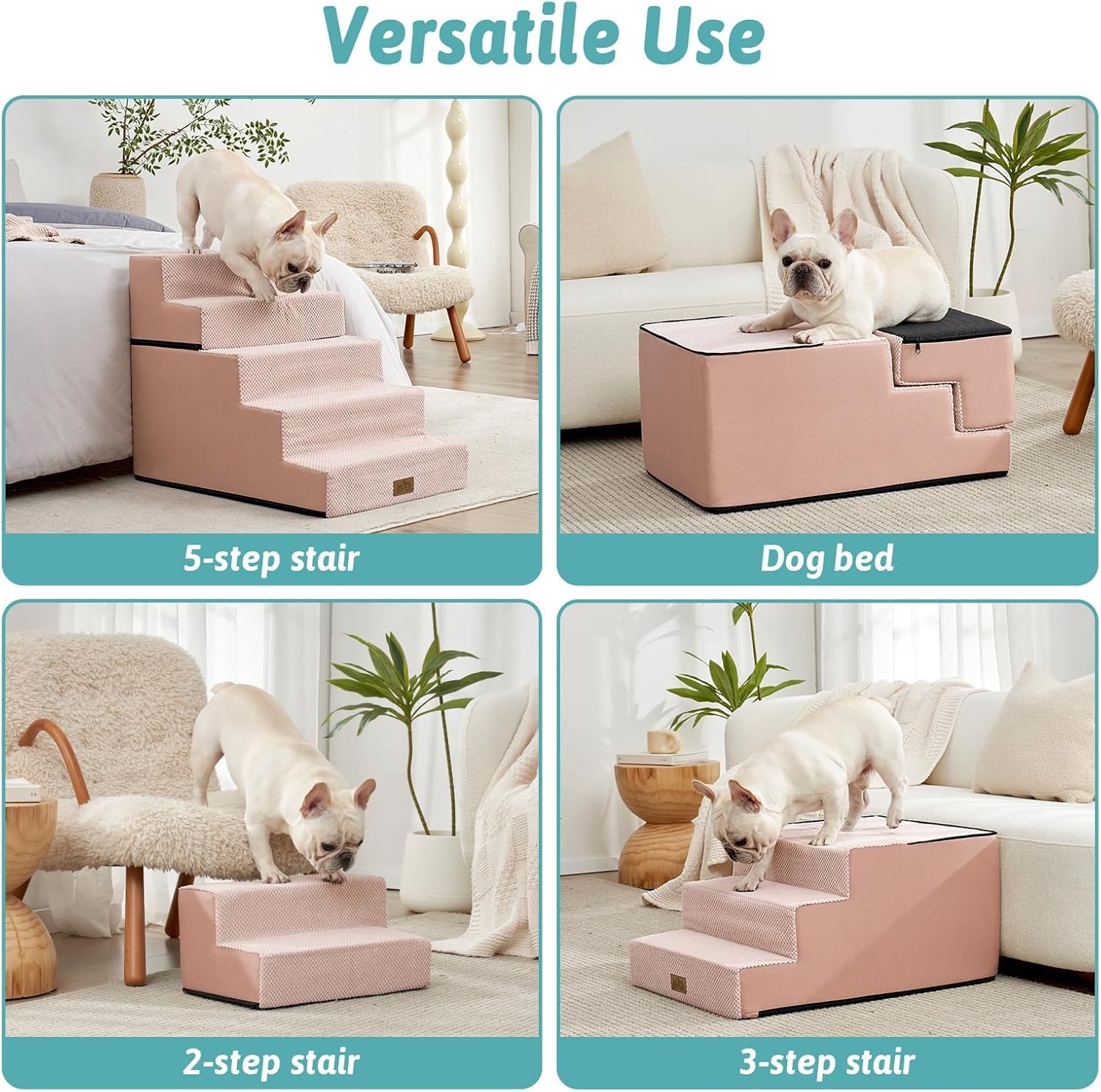 image:imageCOZY KISS Dog Stairs for Small Dogs 4 Tier Removable Pet Stairs for Couch and Bed 177 H Dog Steps for Old Cats Puppy Small Dogs 157x236x177 inch BeigePink