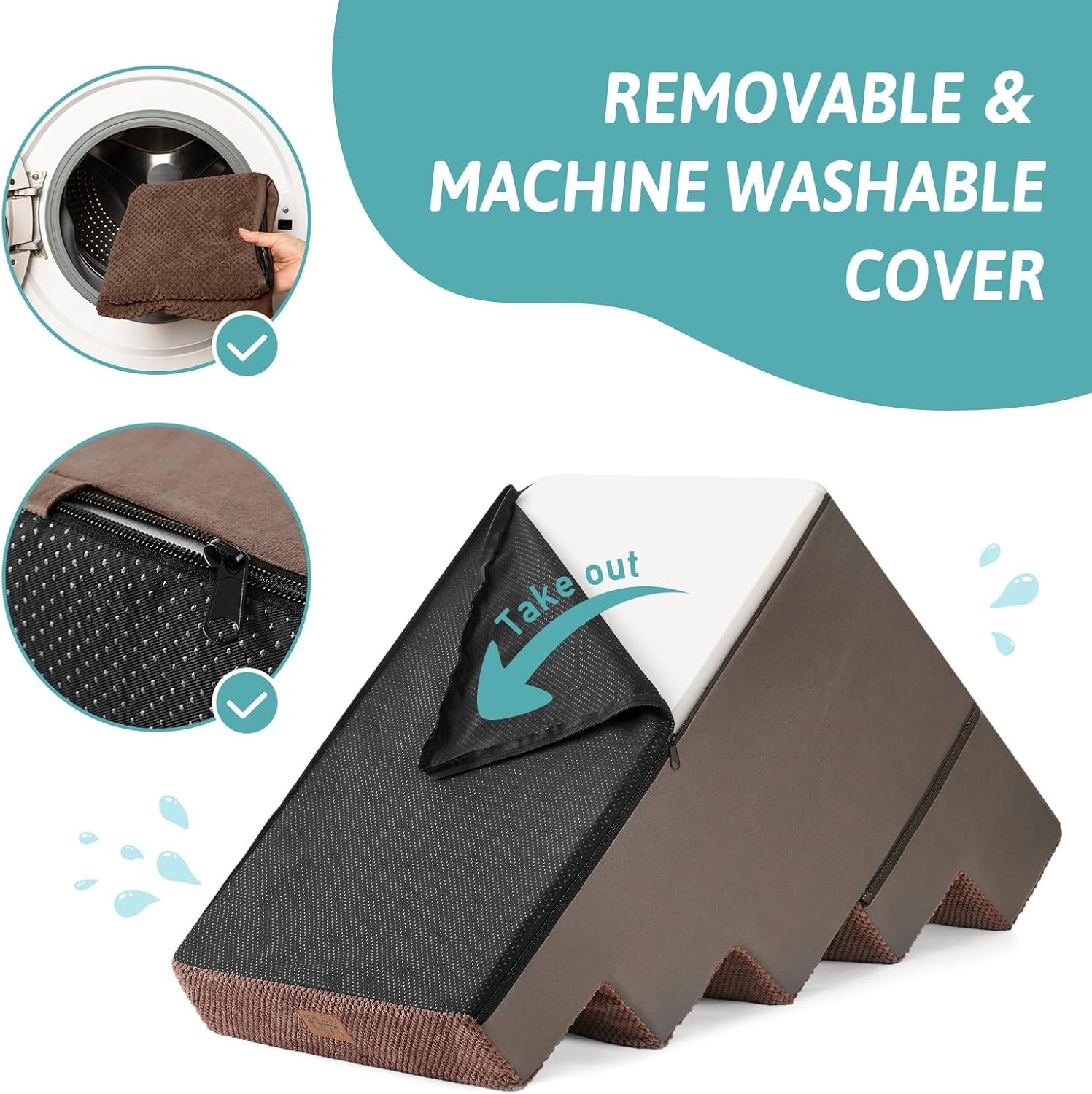 image:imageCOZY KISS Dog Stairs for Small Dogs 4 Tier Removable Pet Stairs for Couch and Bed 177 H Dog Steps for Old Cats Puppy Small Dogs 157x236x177 inch BeigeBrown