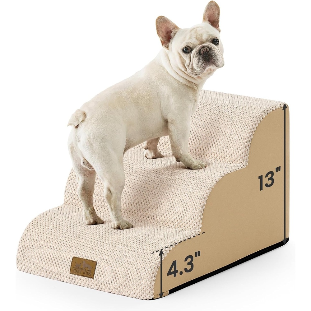 image:imageCOZY KISS Dog Stairs for Small Dogs 157 H 4Step Sturdy Foam Dog Steps for Couch and Bed Curved Pet Stairs for Puppy and Older Cat Doggie Ladder with Washable Cover 157x283x157 inch BeigeBeige