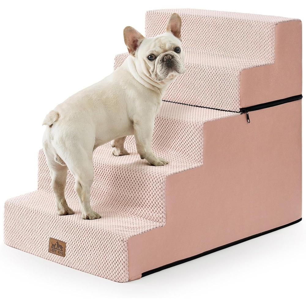 image:imageCOZY KISS Dog Stairs for Small Dogs 4 Tier Removable Pet Stairs for Couch and Bed 177 H Dog Steps for Old Cats Puppy Small Dogs 157x236x177 inch BeigePink