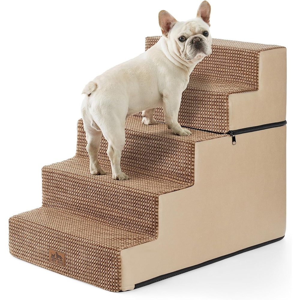 image:imageCOZY KISS Dog Stairs for Small Dogs 4 Tier Removable Pet Stairs for Couch and Bed 177 H Dog Steps for Old Cats Puppy Small Dogs 157x236x177 inch BeigeLight Brown
