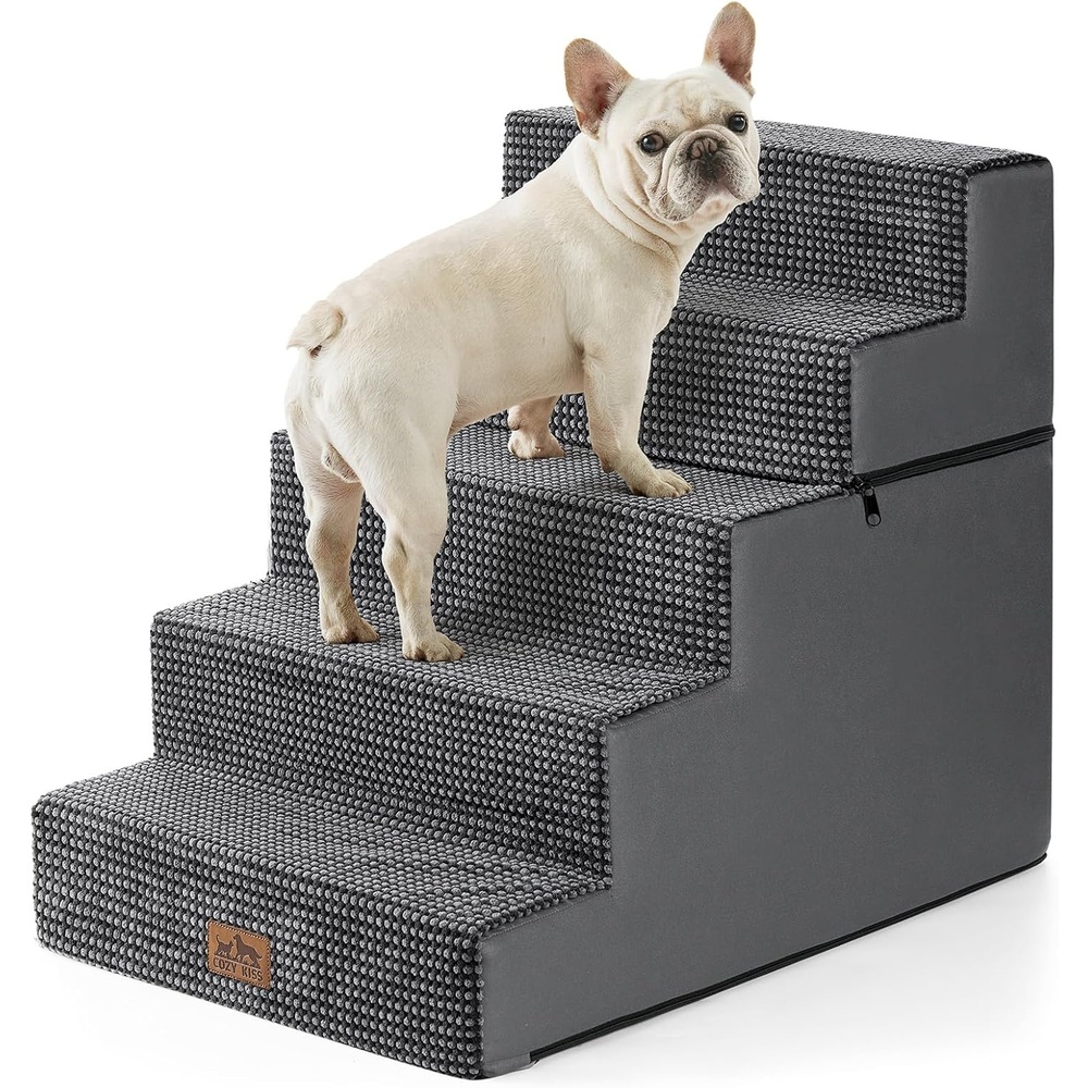 image:imageCOZY KISS Dog Stairs for Small Dogs 4 Tier Removable Pet Stairs for Couch and Bed 177 H Dog Steps for Old Cats Puppy Small Dogs 157x236x177 inch BeigeDark Grey