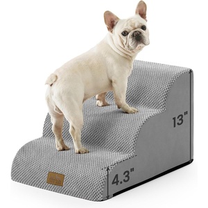 image:imageCOZY KISS Dog Stairs for Small Dogs 157 H 4Step Sturdy Foam Dog Steps for Couch and Bed Curved Pet Stairs for Puppy and Older Cat Doggie Ladder with Washable Cover 157x283x157 inch BeigeGray