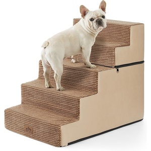 image:imageCOZY KISS Dog Stairs for Small Dogs 4 Tier Removable Pet Stairs for Couch and Bed 177 H Dog Steps for Old Cats Puppy Small Dogs 157x236x177 inch BeigeLight Brown