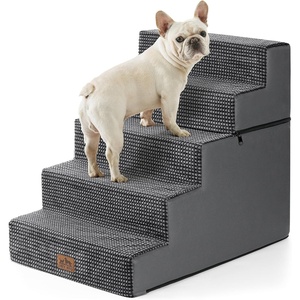 image:imageCOZY KISS Dog Stairs for Small Dogs 4 Tier Removable Pet Stairs for Couch and Bed 177 H Dog Steps for Old Cats Puppy Small Dogs 157x236x177 inch BeigeDark Grey