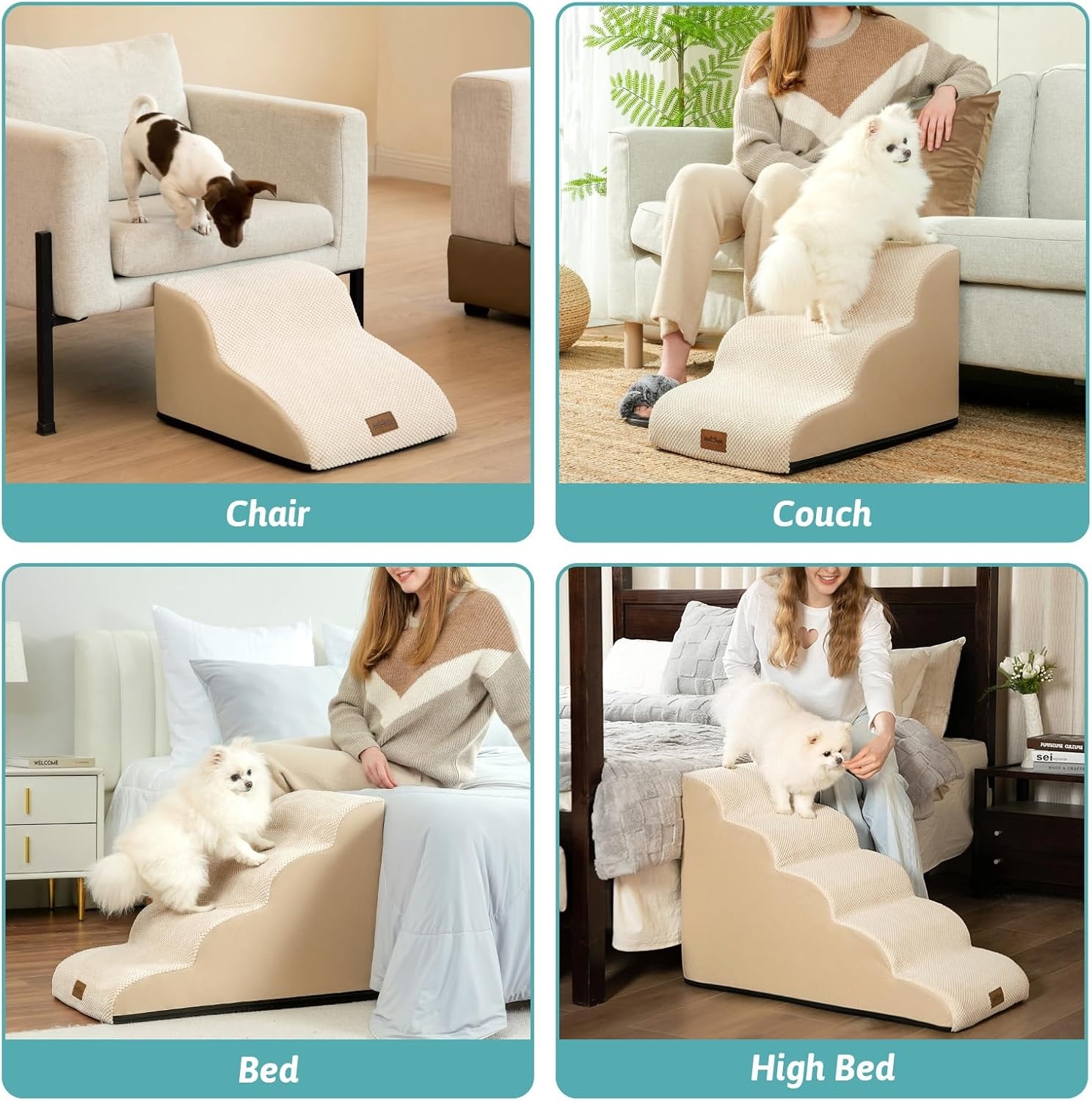 image:imageCOZY KISS 3 Step Foam Beige Dog Stairs and Grey Dog Bed