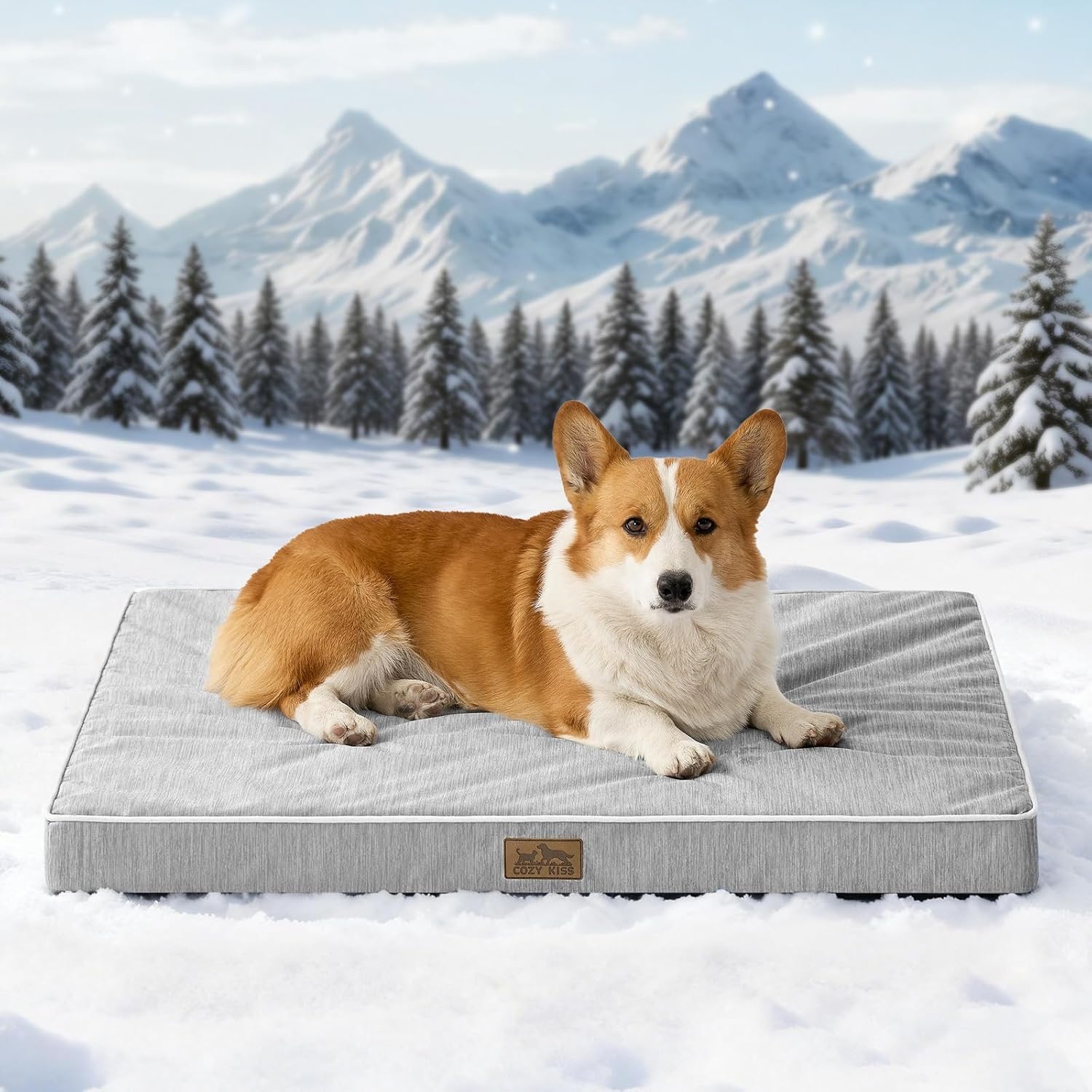 image:imageCOZY KISS Cooling Dog Bed for Crate Waterproof Orthopedic Dog Crate Mat with Removable Washable Cover Egg Crate Foam Support Dog Bed 36x27x3 InchSilver GreySilver Grey