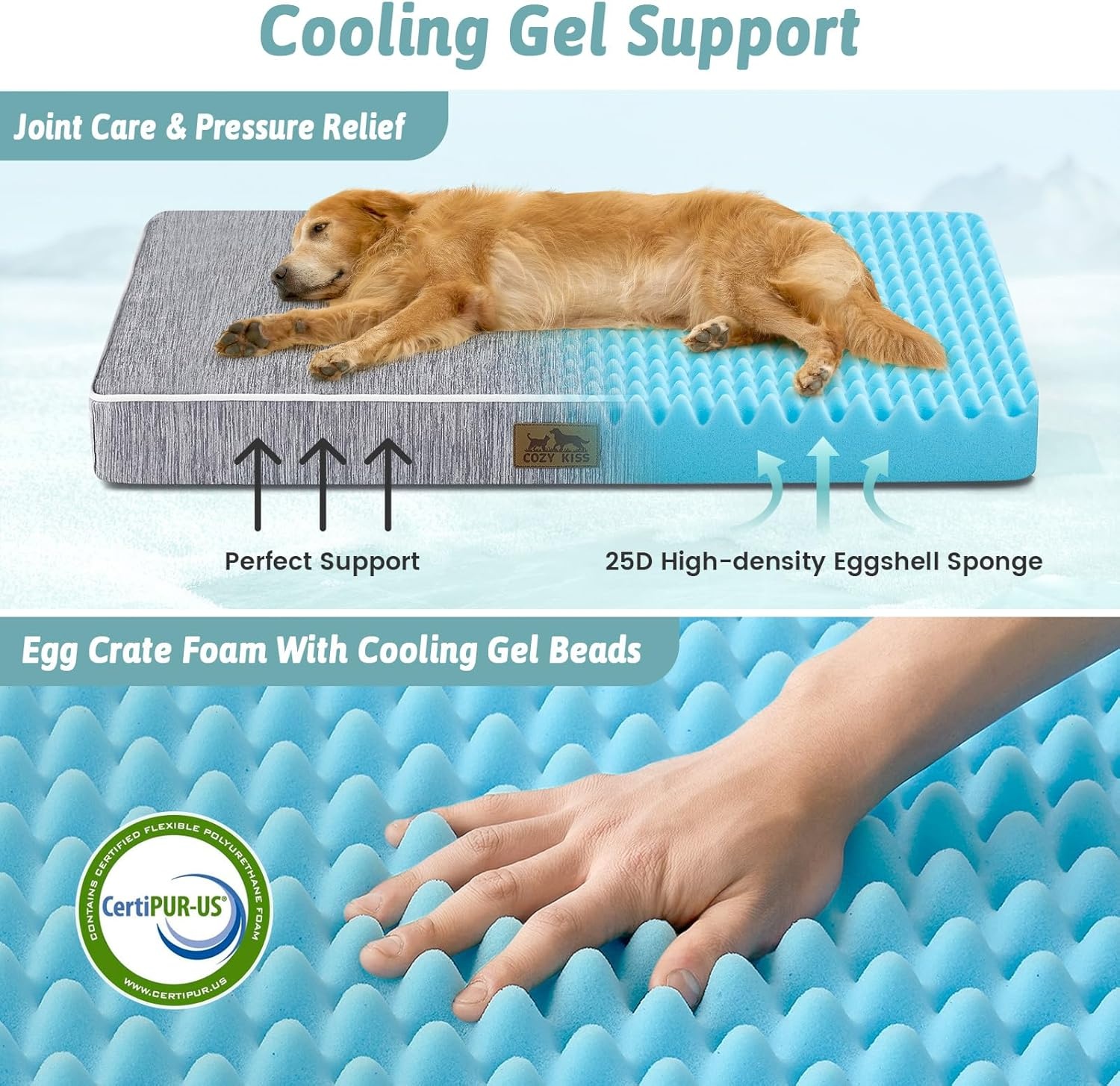 image:imageCOZY KISS Cooling Dog Bed for Crate Waterproof Orthopedic Dog Crate Mat with Removable Washable Cover Egg Crate Foam Support Dog Bed 36x27x3 InchSilver GreyDark Grey