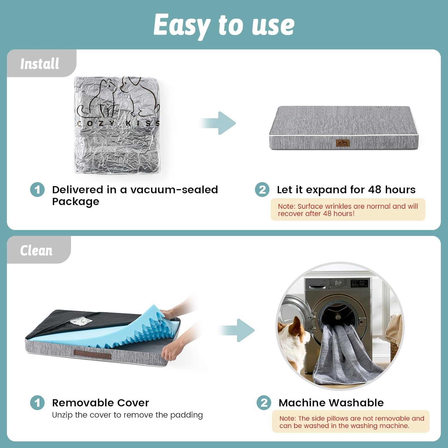 image:imageCOZY KISS Cooling Dog Bed for Crate Waterproof Orthopedic Dog Crate Mat with Removable Washable Cover Egg Crate Foam Support Dog Bed 36x27x3 InchSilver GreyDark Grey