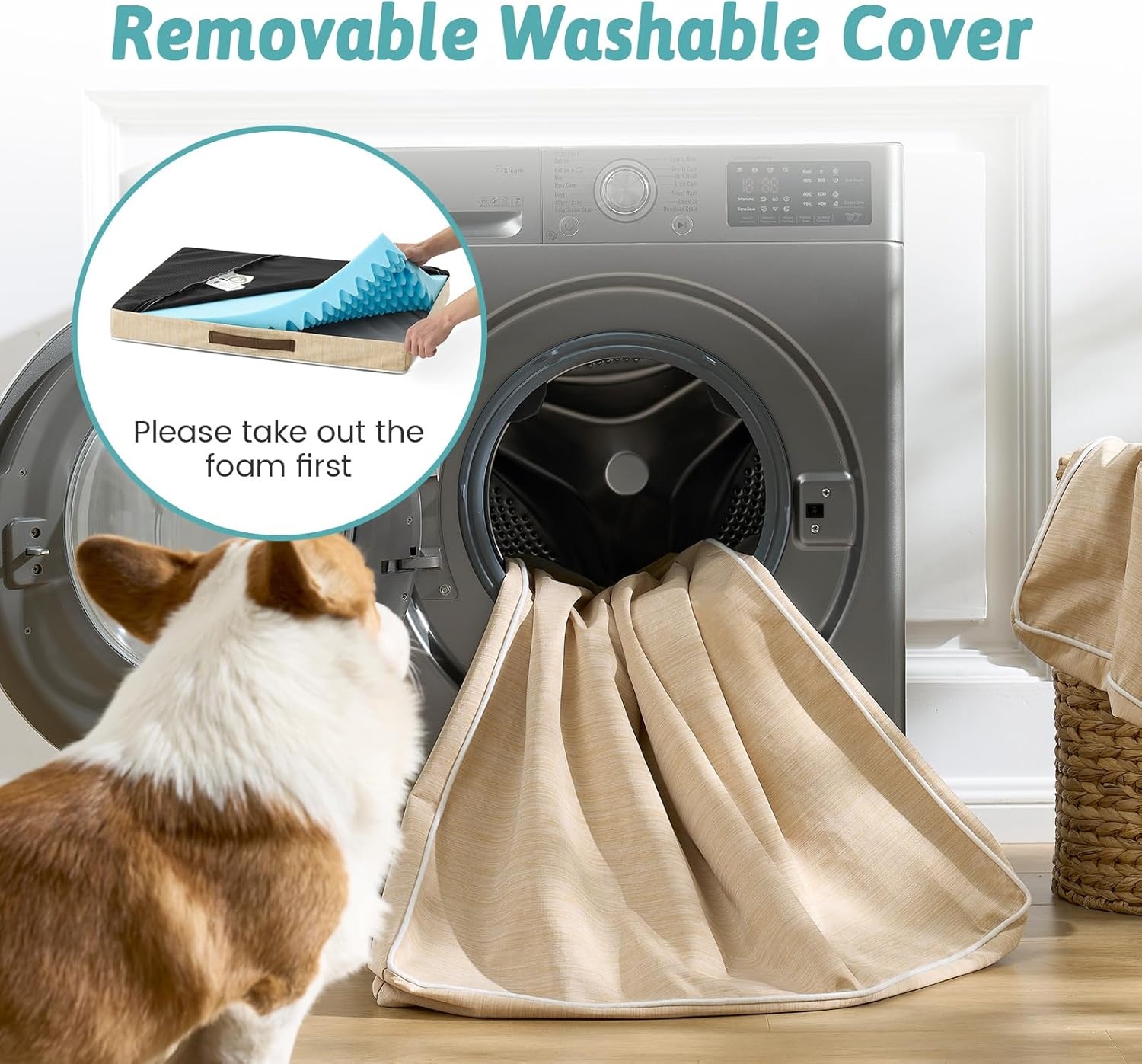image:imageCOZY KISS Cooling Dog Bed for Crate Waterproof Orthopedic Dog Crate Mat with Removable Washable Cover Egg Crate Foam Support Dog Bed 36x27x3 InchSilver GreyBeige