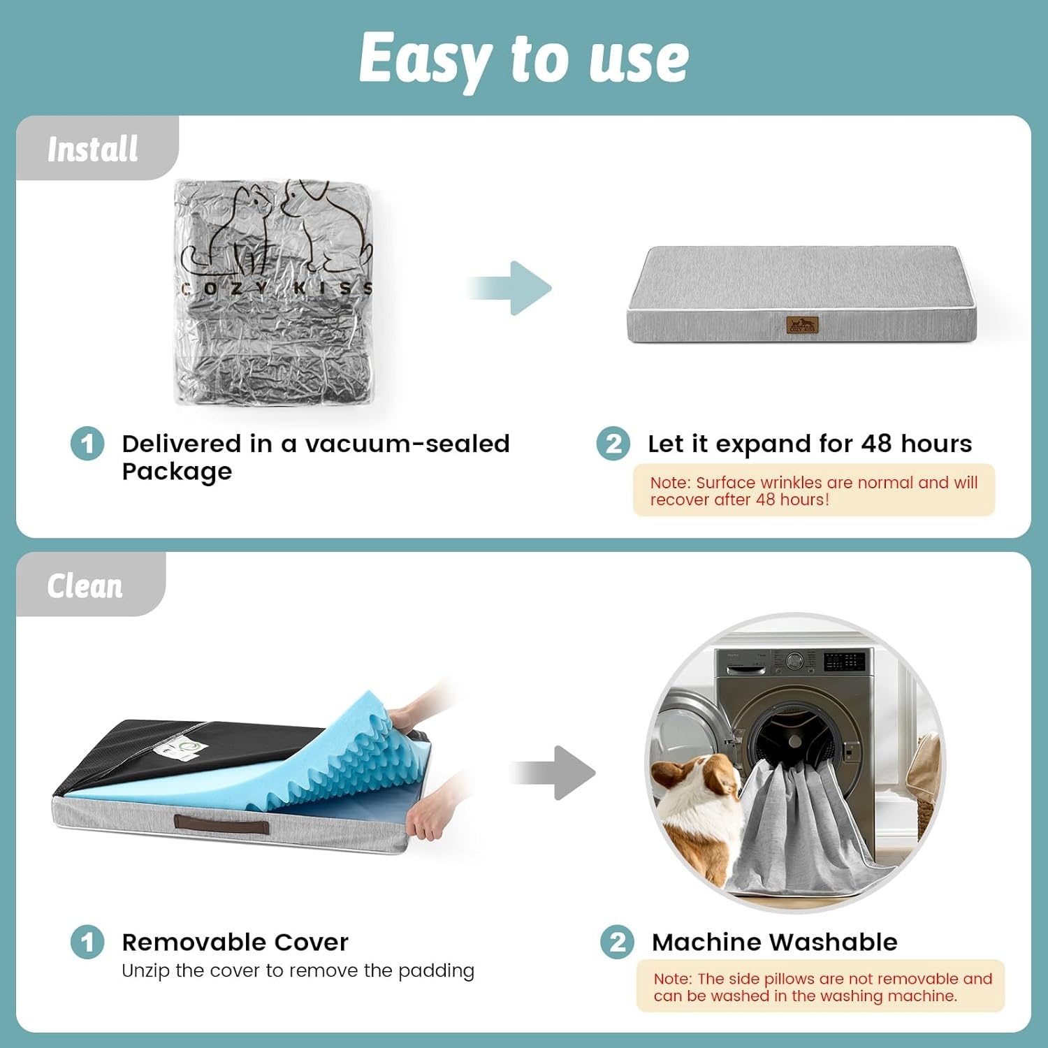 image:imageCOZY KISS Cooling Dog Bed for Crate Waterproof Orthopedic Dog Crate Mat with Removable Washable Cover Egg Crate Foam Support Dog Bed 36x27x3 InchSilver GreySilver Grey
