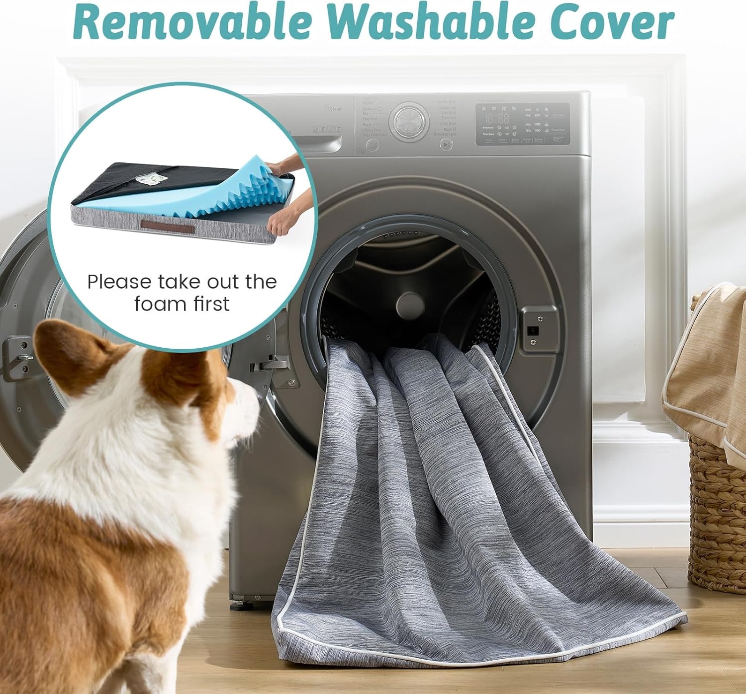 image:imageCOZY KISS Cooling Dog Bed for Crate Waterproof Orthopedic Dog Crate Mat with Removable Washable Cover Egg Crate Foam Support Dog Bed 36x27x3 InchSilver GreyDark Grey