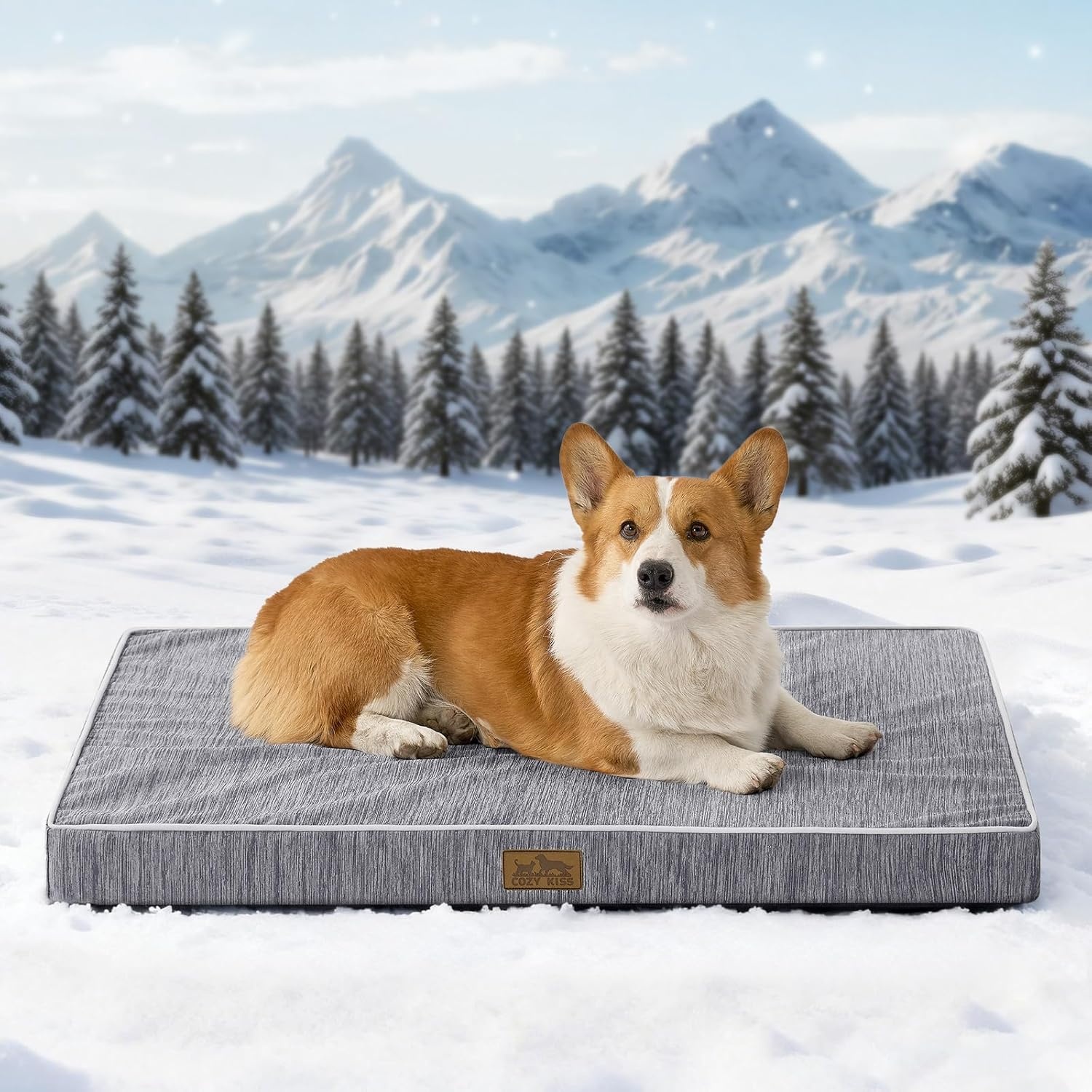 image:imageCOZY KISS Cooling Dog Bed for Crate Waterproof Orthopedic Dog Crate Mat with Removable Washable Cover Egg Crate Foam Support Dog Bed 36x27x3 InchSilver GreyDark Grey