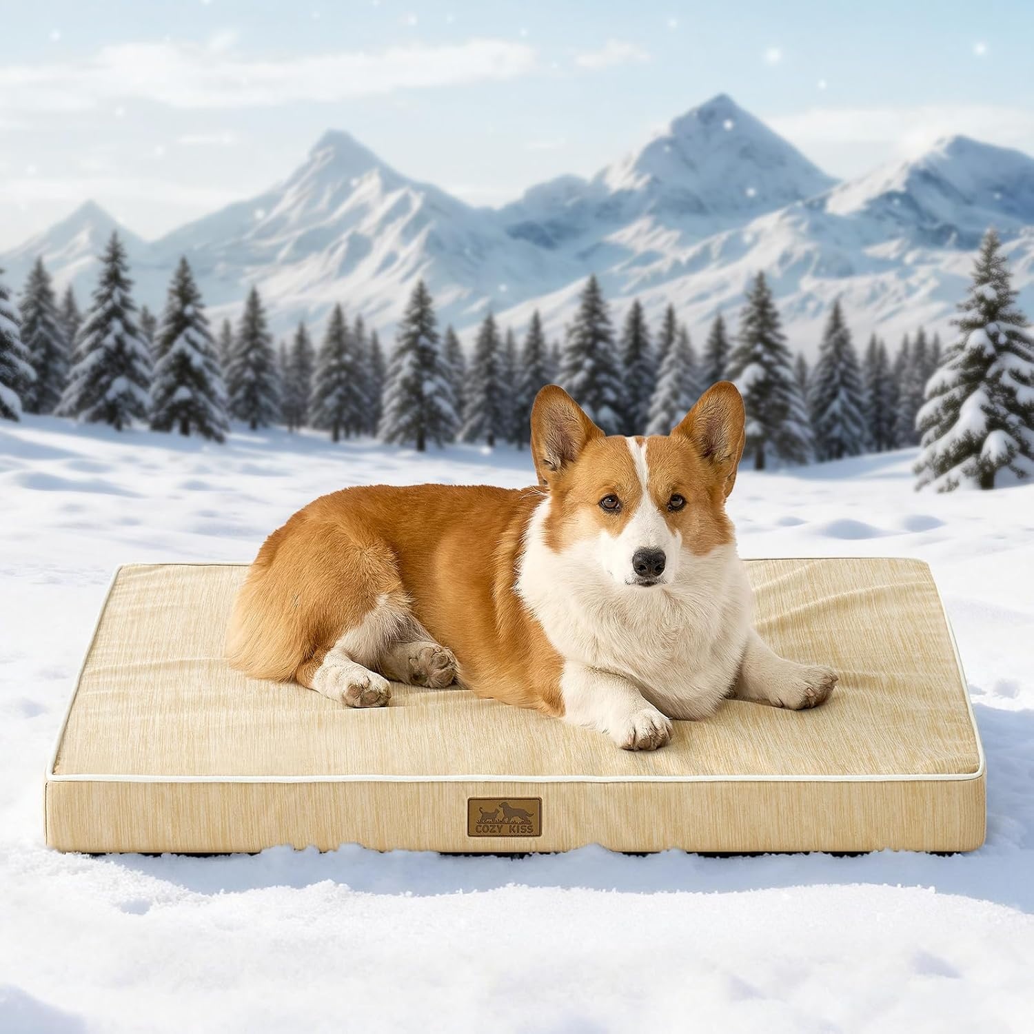 image:imageCOZY KISS Cooling Dog Bed for Crate Waterproof Orthopedic Dog Crate Mat with Removable Washable Cover Egg Crate Foam Support Dog Bed 36x27x3 InchSilver GreyBeige