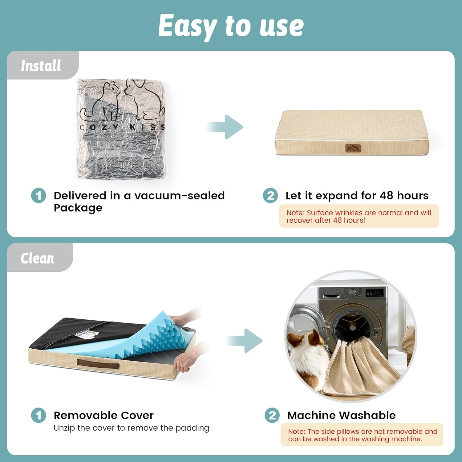 image:imageCOZY KISS Cooling Dog Bed for Crate Waterproof Orthopedic Dog Crate Mat with Removable Washable Cover Egg Crate Foam Support Dog Bed 36x27x3 InchSilver GreyBeige