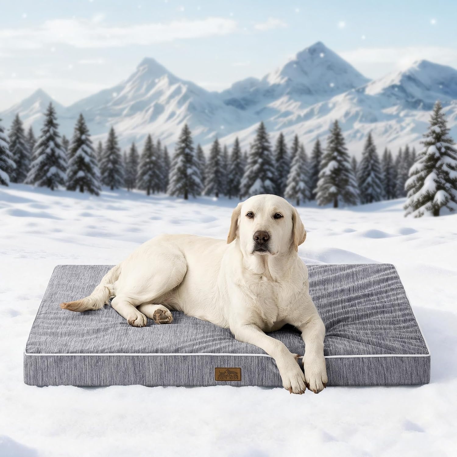 image:imageCOZY KISS Cooling Dog Bed for Crate Waterproof Orthopedic Dog Crate Mat with Removable Washable Cover Egg Crate Foam Support Dog Bed 36x27x3 InchSilver GreyDark Grey