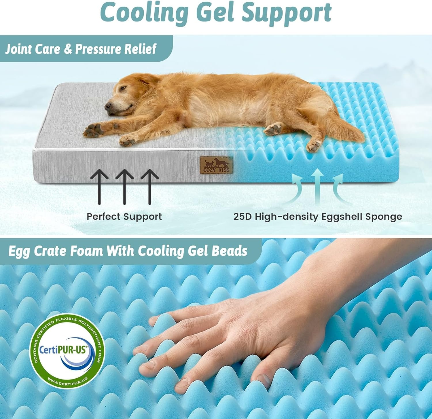 image:imageCOZY KISS Cooling Dog Bed for Crate Waterproof Orthopedic Dog Crate Mat with Removable Washable Cover Egg Crate Foam Support Dog Bed 36x27x3 InchSilver GreySilver Grey