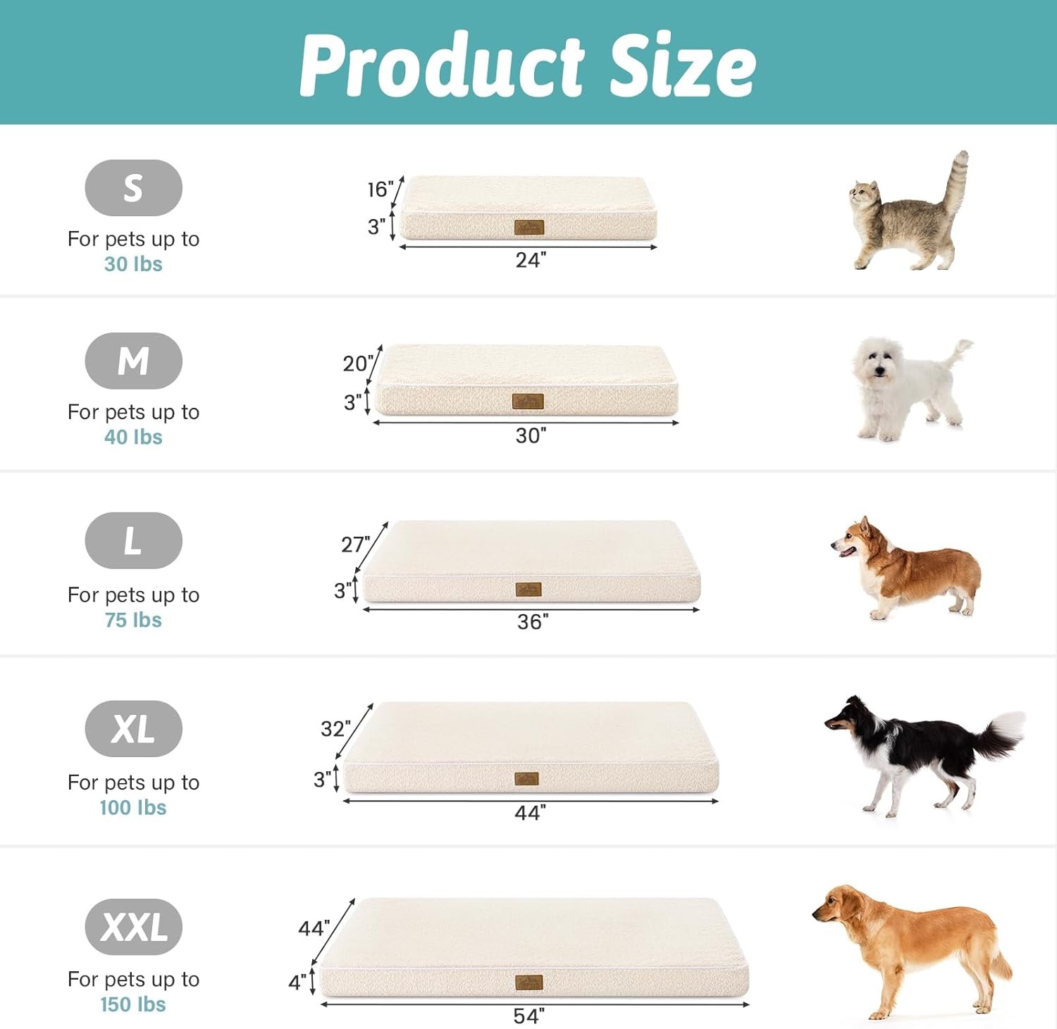 image:imageCOZY KISS Dog Crate Bed for Small Size Dogs Rectangular Orthopedic Cat Beds Foam AntiSlip Bottom Pet Mat with Washable Removable Cover Suitable for Pet Up to 30 lbs 24x16x3 inch BeigeBeige