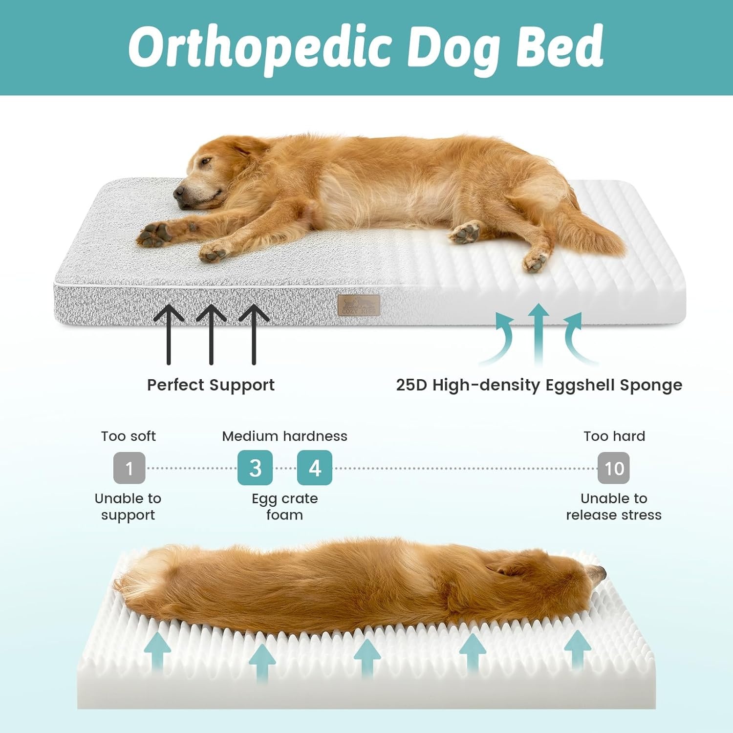 image:imageCOZY KISS Dog Crate Bed for Small Size Dogs Rectangular Orthopedic Cat Beds Foam AntiSlip Bottom Pet Mat with Washable Removable Cover Suitable for Pet Up to 30 lbs 24x16x3 inch BeigeGrey