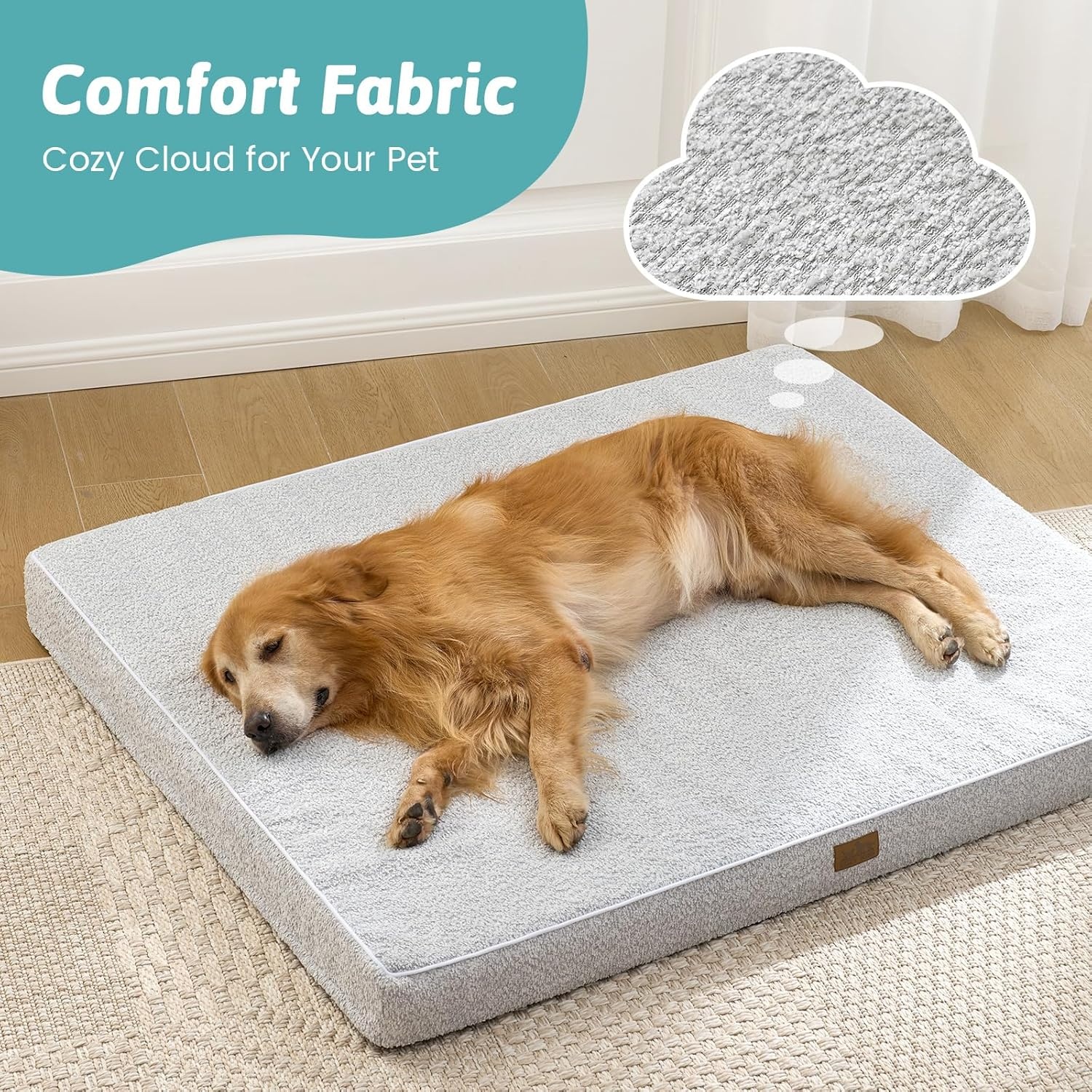 image:imageCOZY KISS Dog Crate Bed for Small Size Dogs Rectangular Orthopedic Cat Beds Foam AntiSlip Bottom Pet Mat with Washable Removable Cover Suitable for Pet Up to 30 lbs 24x16x3 inch BeigeGrey