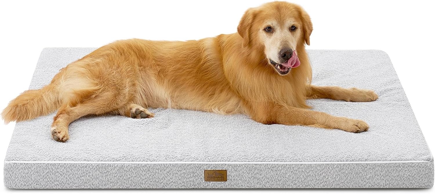 image:imageCOZY KISS Dog Crate Bed for Small Size Dogs Rectangular Orthopedic Cat Beds Foam AntiSlip Bottom Pet Mat with Washable Removable Cover Suitable for Pet Up to 30 lbs 24x16x3 inch BeigeGrey