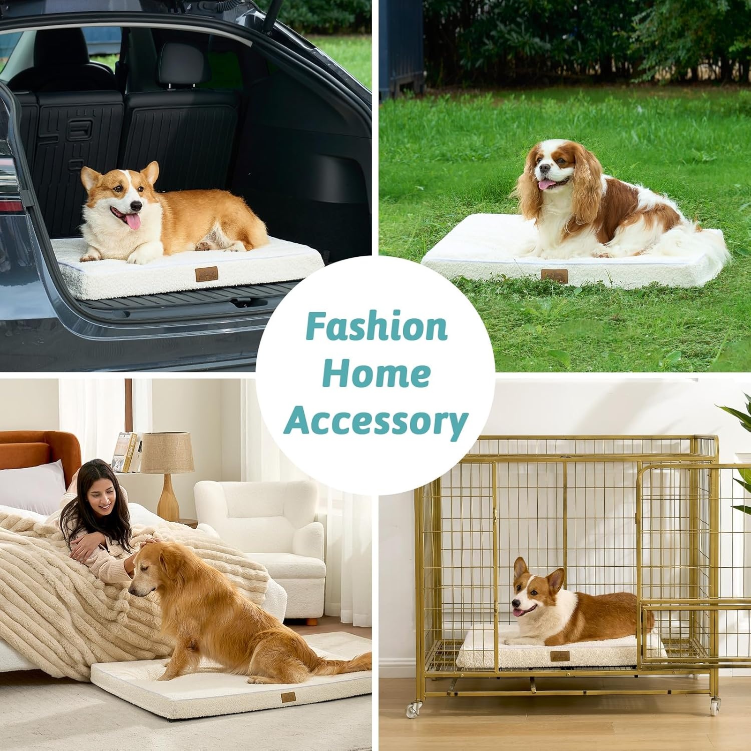 image:imageCOZY KISS Dog Crate Bed for Small Size Dogs Rectangular Orthopedic Cat Beds Foam AntiSlip Bottom Pet Mat with Washable Removable Cover Suitable for Pet Up to 30 lbs 24x16x3 inch BeigeBeige