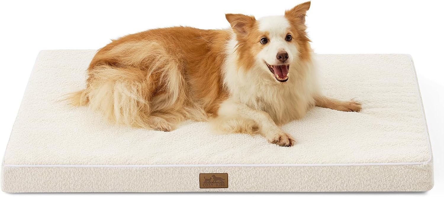 image:imageCOZY KISS Dog Crate Bed for Small Size Dogs Rectangular Orthopedic Cat Beds Foam AntiSlip Bottom Pet Mat with Washable Removable Cover Suitable for Pet Up to 30 lbs 24x16x3 inch BeigeBeige