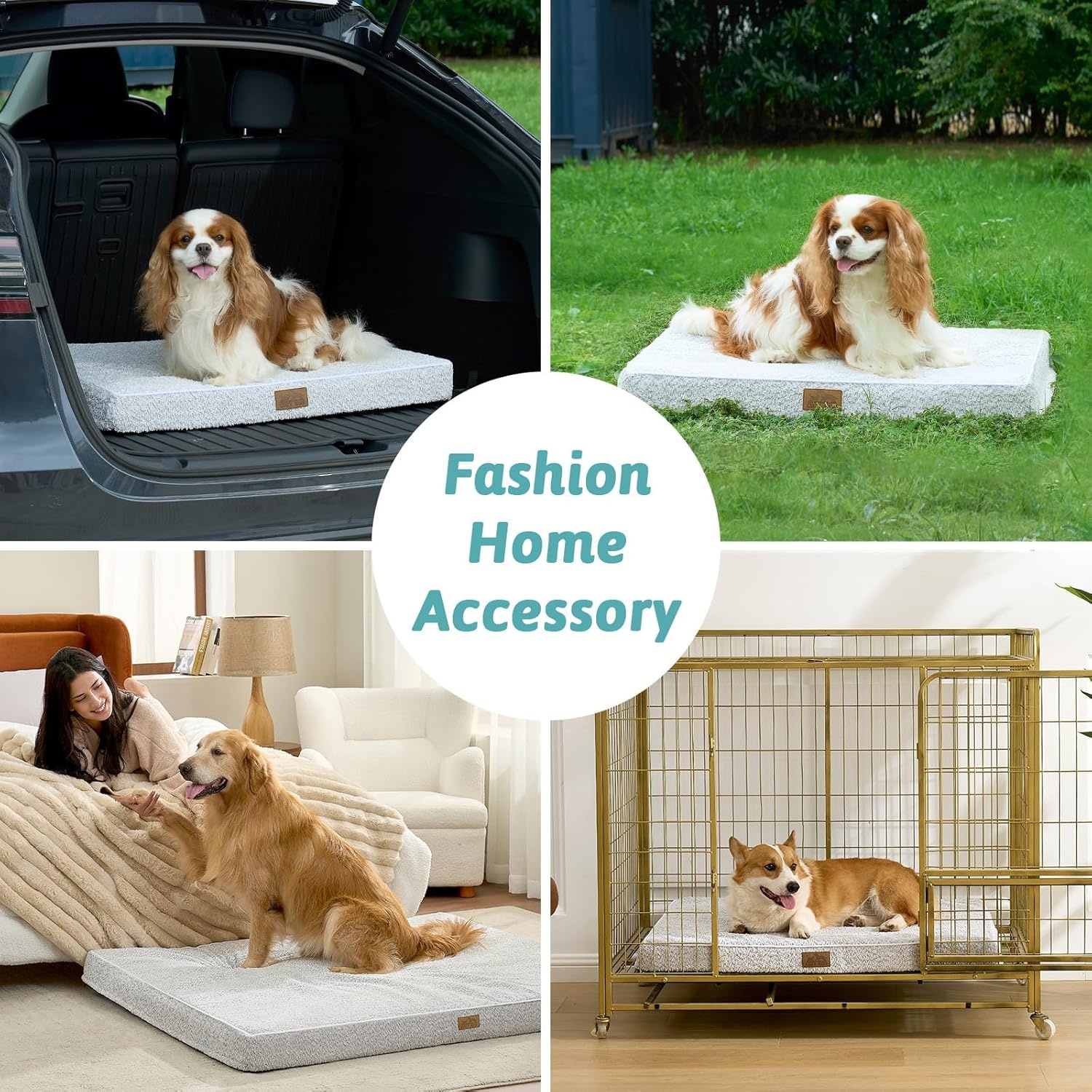 image:imageCOZY KISS Dog Crate Bed for Small Size Dogs Rectangular Orthopedic Cat Beds Foam AntiSlip Bottom Pet Mat with Washable Removable Cover Suitable for Pet Up to 30 lbs 24x16x3 inch BeigeGrey
