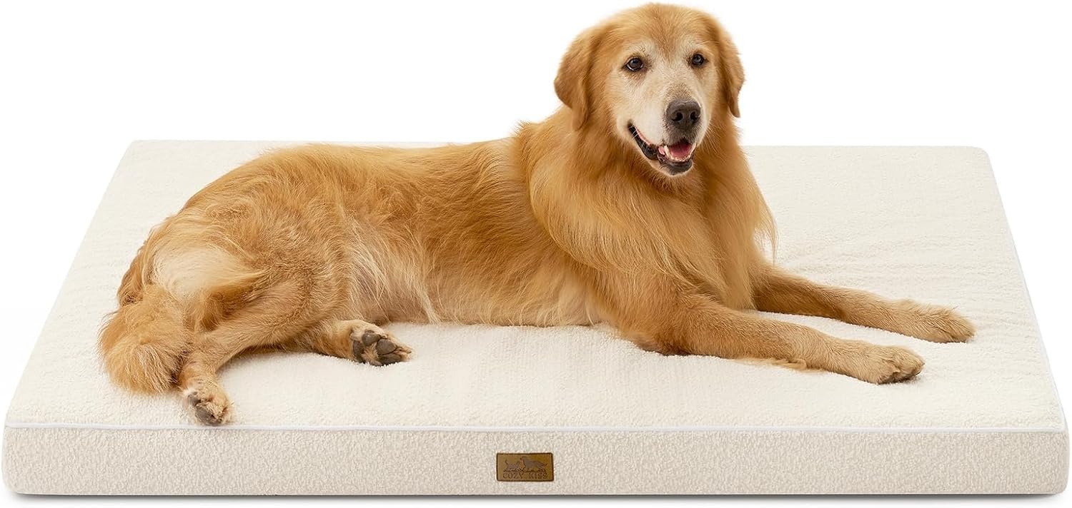 image:imageCOZY KISS Dog Crate Bed for Small Size Dogs Rectangular Orthopedic Cat Beds Foam AntiSlip Bottom Pet Mat with Washable Removable Cover Suitable for Pet Up to 30 lbs 24x16x3 inch BeigeBeige