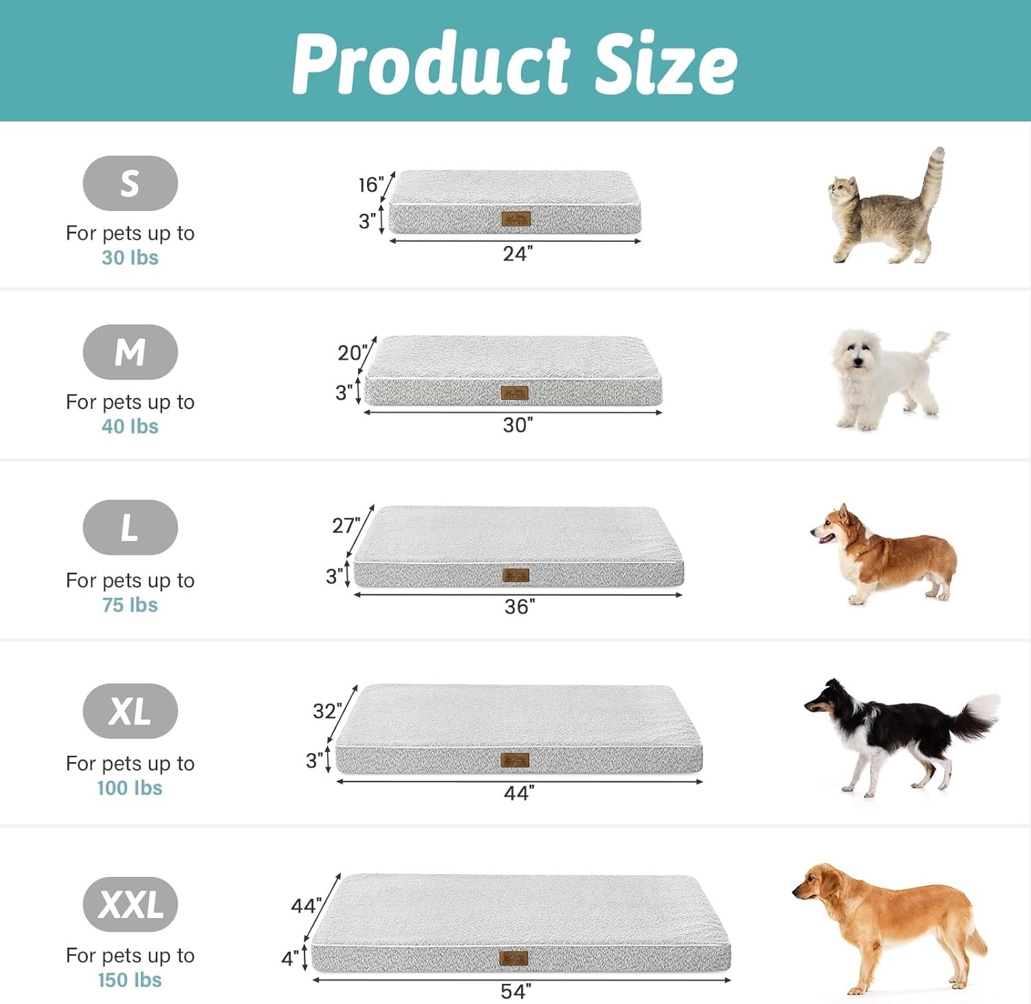 image:imageCOZY KISS Dog Crate Bed for Small Size Dogs Rectangular Orthopedic Cat Beds Foam AntiSlip Bottom Pet Mat with Washable Removable Cover Suitable for Pet Up to 30 lbs 24x16x3 inch BeigeGrey