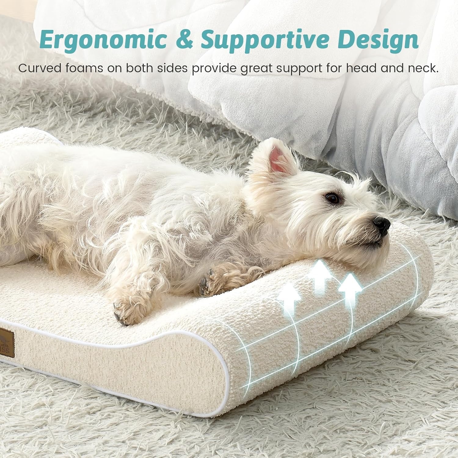 image:imageCOZY KISS Orthopedic Dog Bed for Large Dogs up to 90 lbs Removable Washable Cover with Waterproof Lining amp NonSkid Bottom CottonPolyester Blend BoatShaped Lounger Mattress L45x30x6in BeigeBeige
