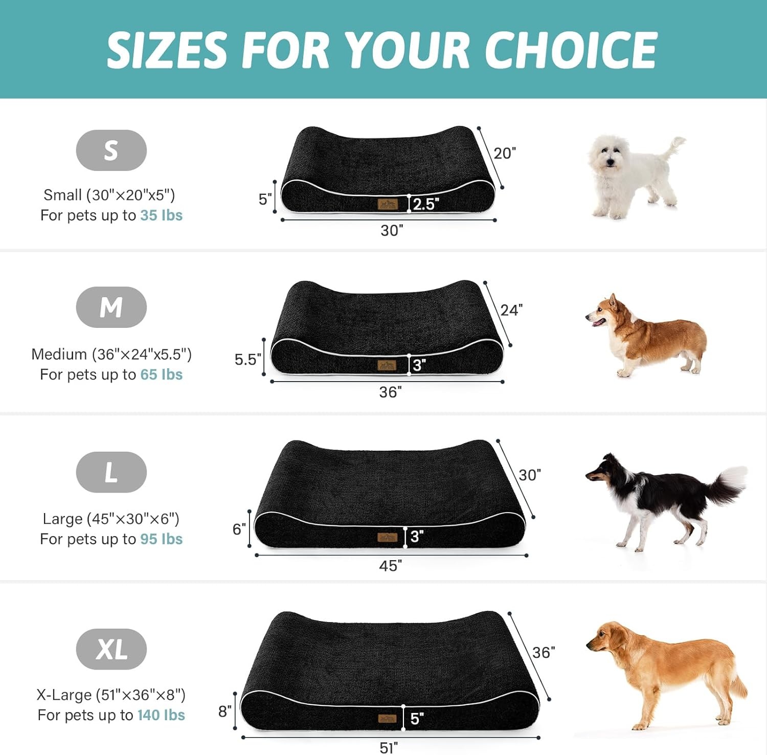 image:imageCOZY KISS Orthopedic Dog Bed for Large Dogs up to 90 lbs Removable Washable Cover with Waterproof Lining amp NonSkid Bottom CottonPolyester Blend BoatShaped Lounger Mattress L45x30x6in BeigeBlack