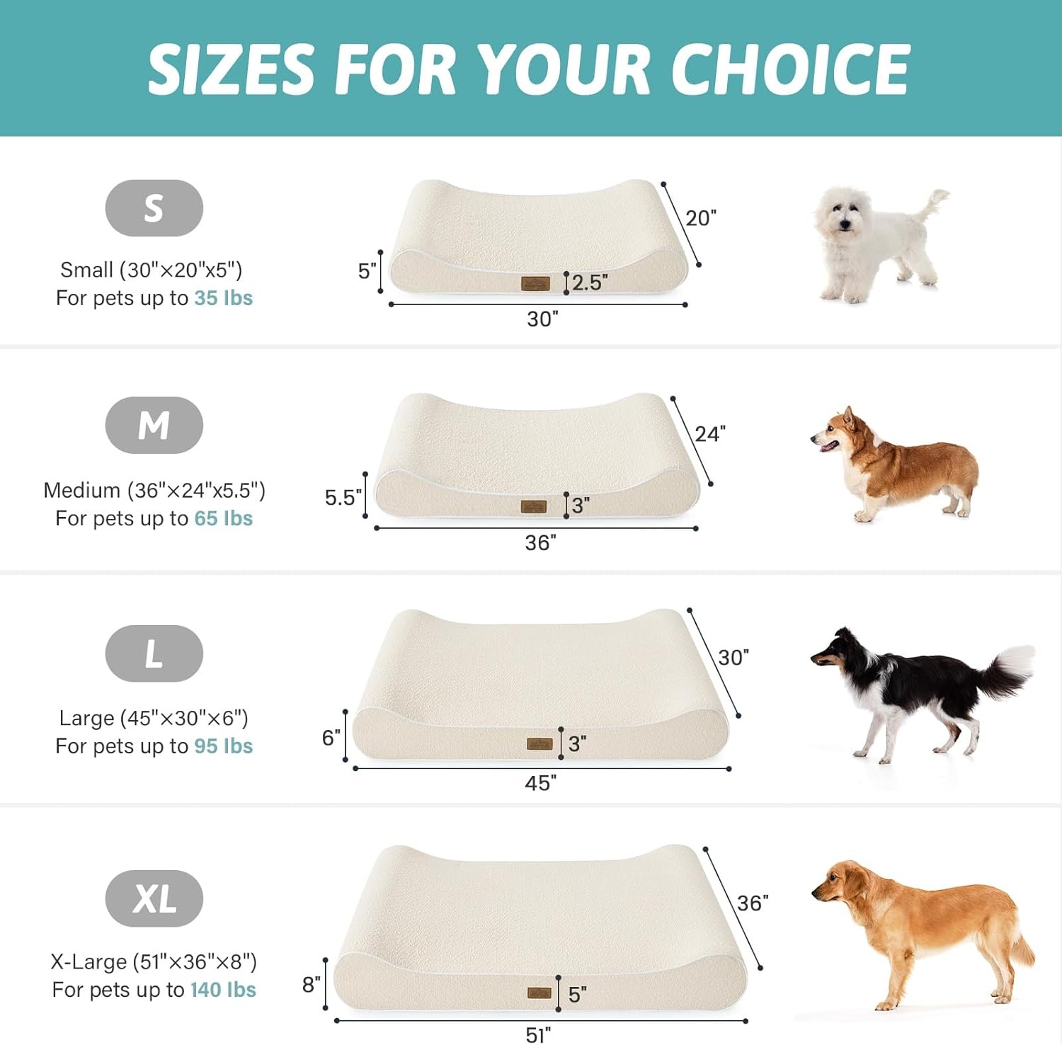image:imageCOZY KISS Orthopedic Dog Bed for Large Dogs up to 90 lbs Removable Washable Cover with Waterproof Lining amp NonSkid Bottom CottonPolyester Blend BoatShaped Lounger Mattress L45x30x6in BeigeBeige