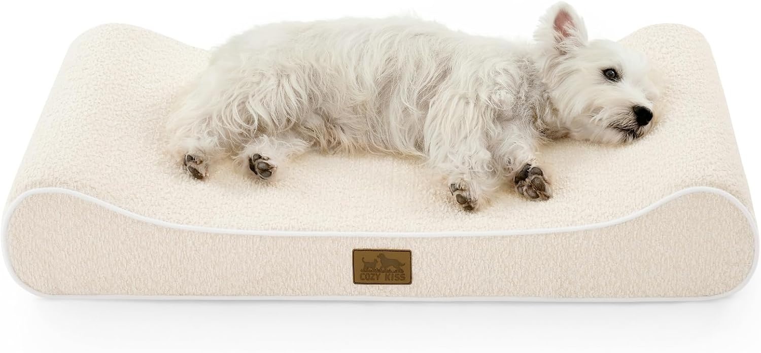 image:imageCOZY KISS Orthopedic Dog Bed for Large Dogs up to 90 lbs Removable Washable Cover with Waterproof Lining amp NonSkid Bottom CottonPolyester Blend BoatShaped Lounger Mattress L45x30x6in BeigeBeige