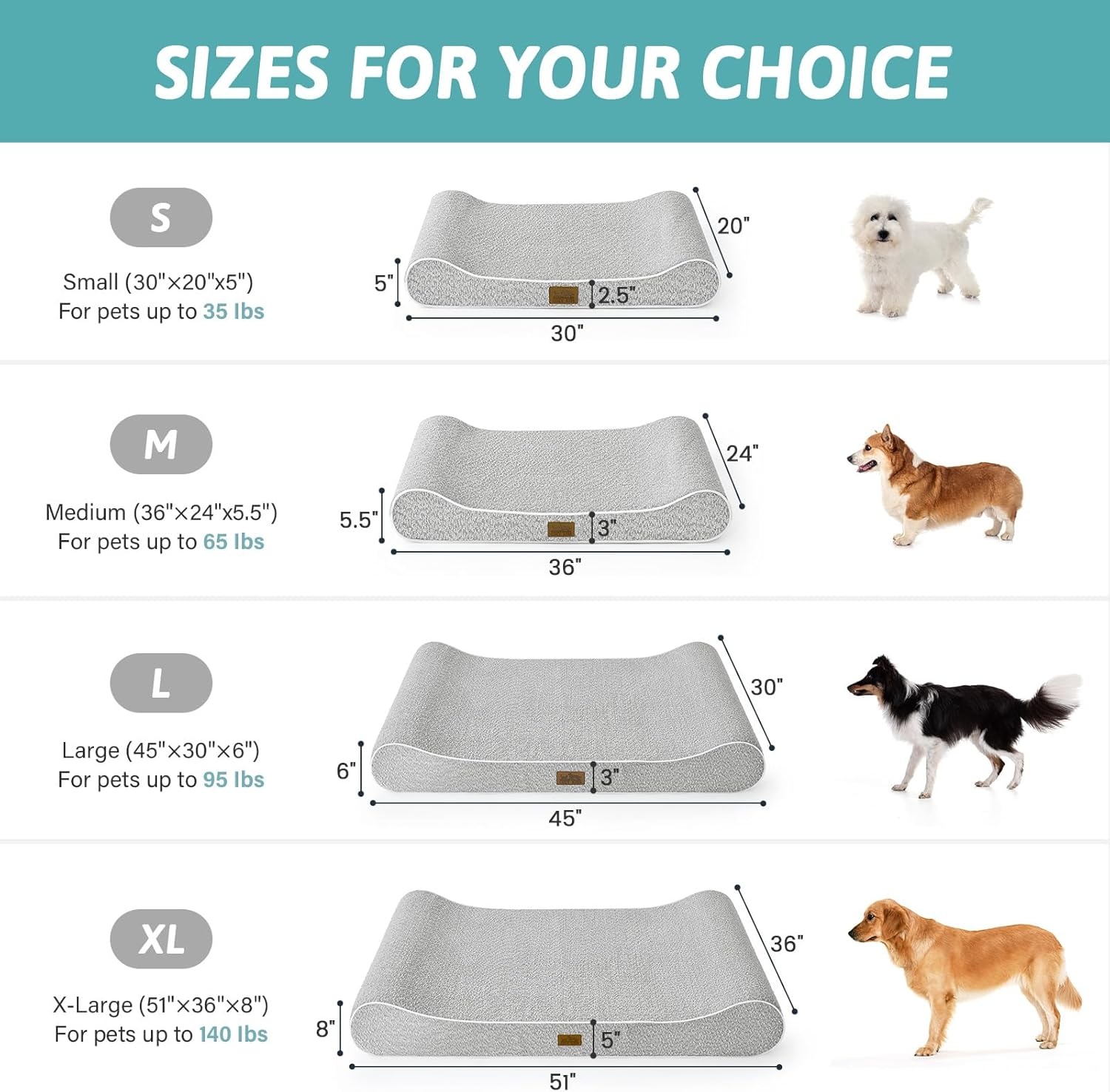 image:imageCOZY KISS Orthopedic Dog Bed for Large Dogs up to 90 lbs Removable Washable Cover with Waterproof Lining amp NonSkid Bottom CottonPolyester Blend BoatShaped Lounger Mattress L45x30x6in BeigeLight gray