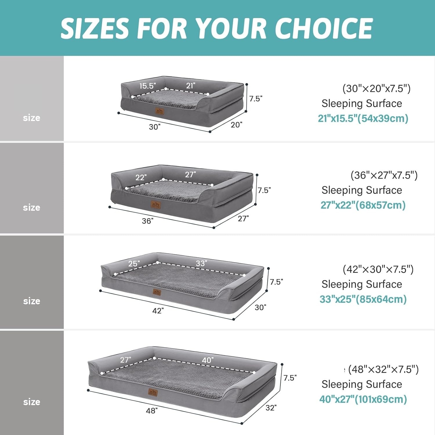 image:imageCOZY KISS Orthopedic Dog Beds for Large Sized Dog XL Bolster Pet Couch with Waterproof Lining Egg Crate Foam Sofa for Pets Up to 100 lbs UShaped 48x32x75 inch GreyGrey