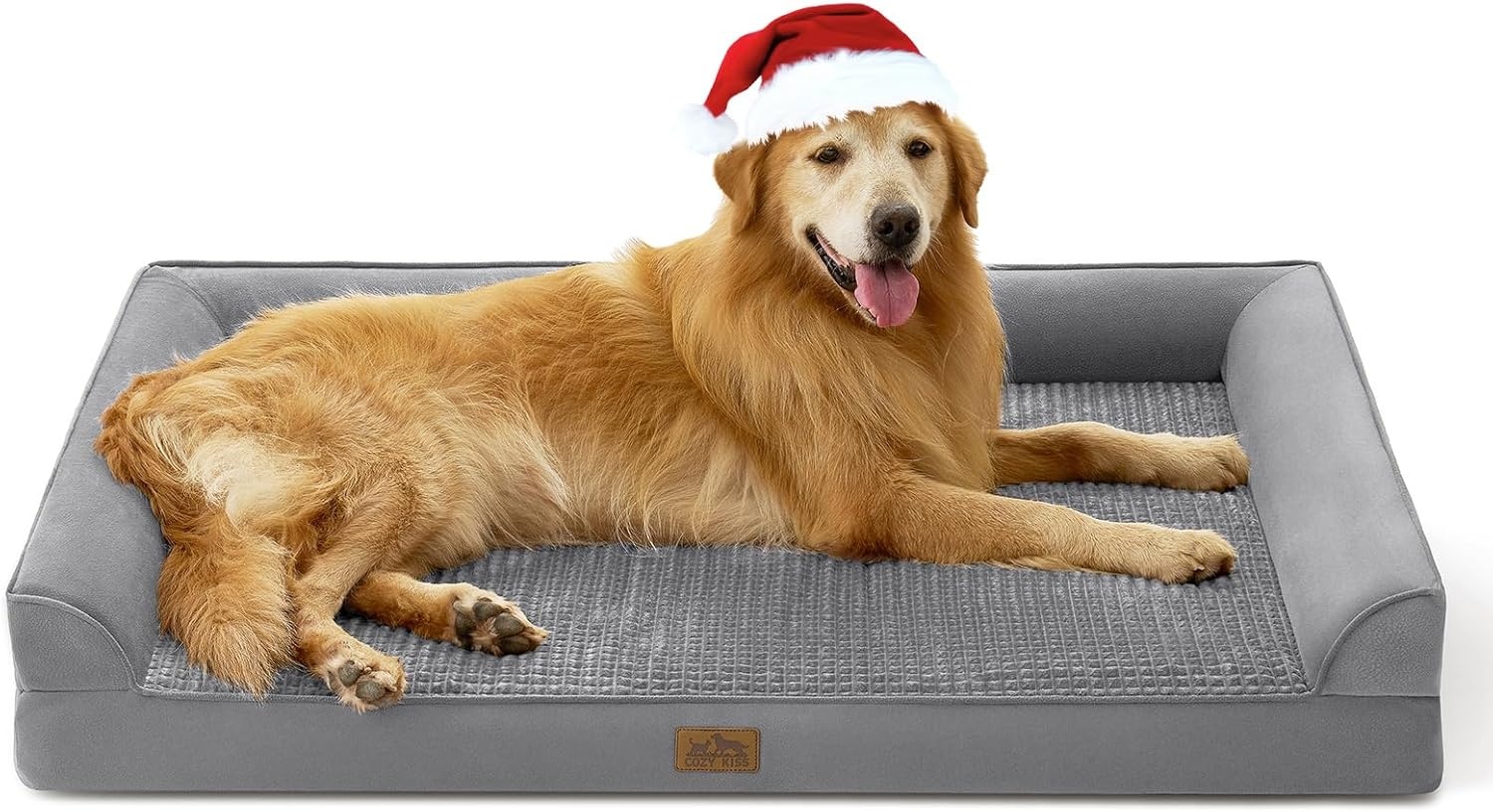 image:imageCOZY KISS Orthopedic Dog Beds for Large Sized Dog XL Bolster Pet Couch with Waterproof Lining Egg Crate Foam Sofa for Pets Up to 100 lbs UShaped 48x32x75 inch GreyGrey