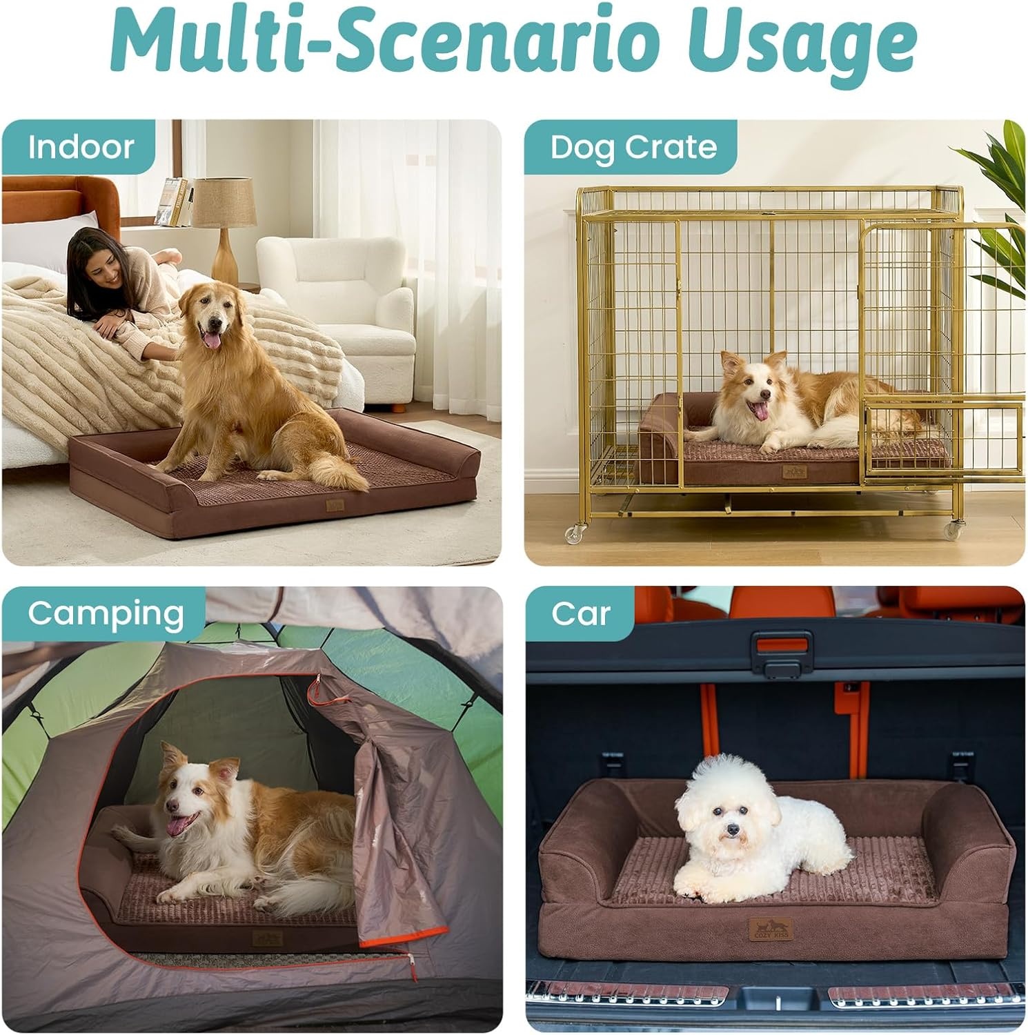image:imageCOZY KISS Orthopedic Dog Beds for Large Sized Dog XL Bolster Pet Couch with Waterproof Lining Egg Crate Foam Sofa for Pets Up to 100 lbs UShaped 48x32x75 inch GreyBrown
