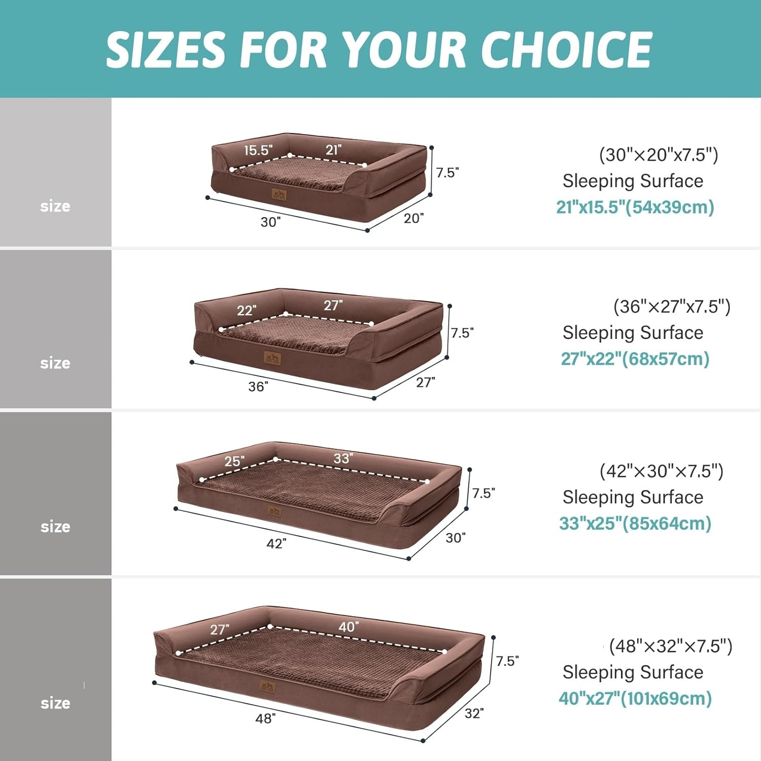 image:imageCOZY KISS Orthopedic Dog Beds for Large Sized Dog XL Bolster Pet Couch with Waterproof Lining Egg Crate Foam Sofa for Pets Up to 100 lbs UShaped 48x32x75 inch GreyBrown