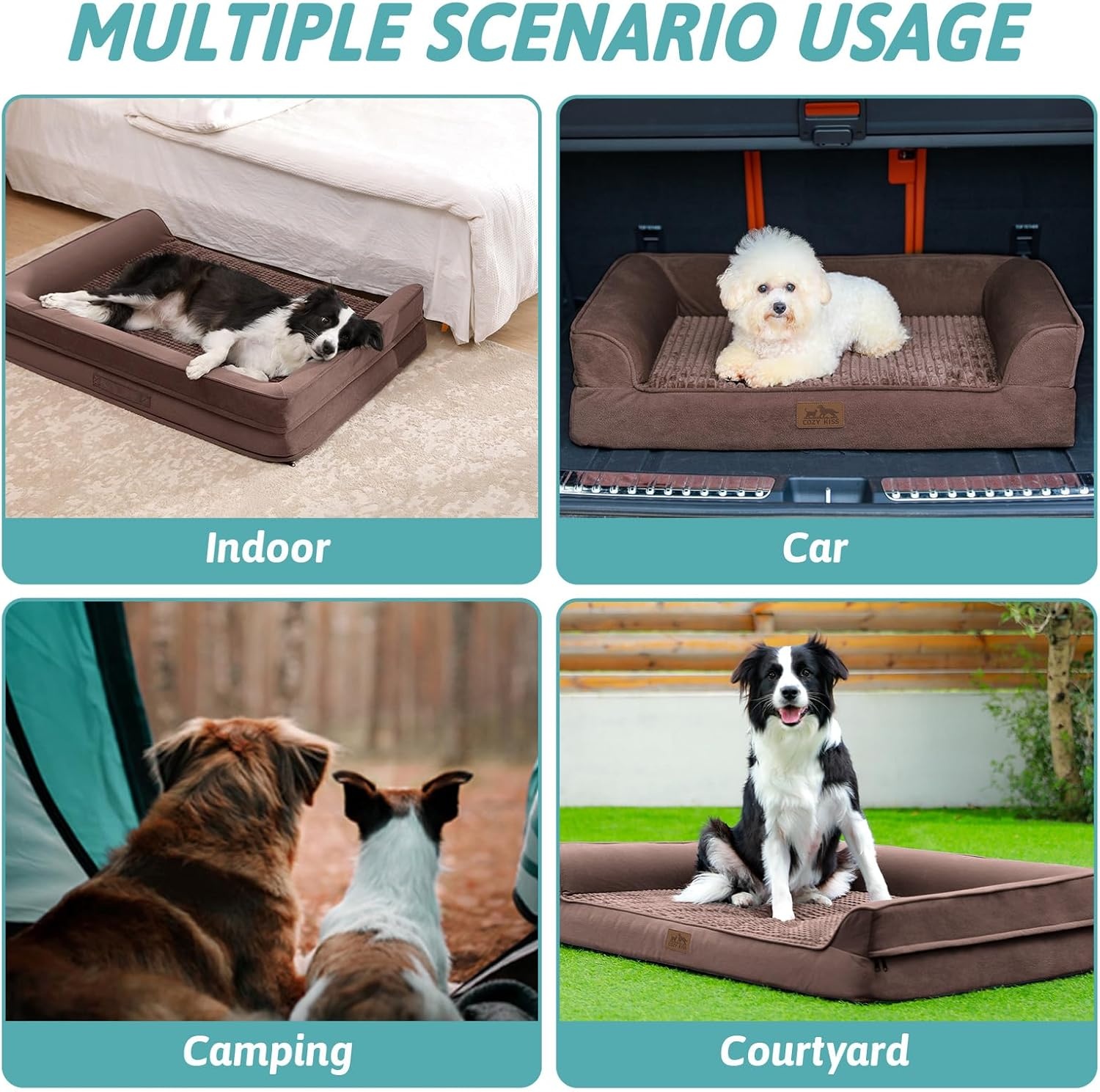 image:imageCOZY KISS Orthopedic Dog Beds for Large Sized Dog XL Bolster Pet Couch with Waterproof Lining Egg Crate Foam Sofa for Pets Up to 100 lbs UShaped 48x32x75 inch GreyBrown